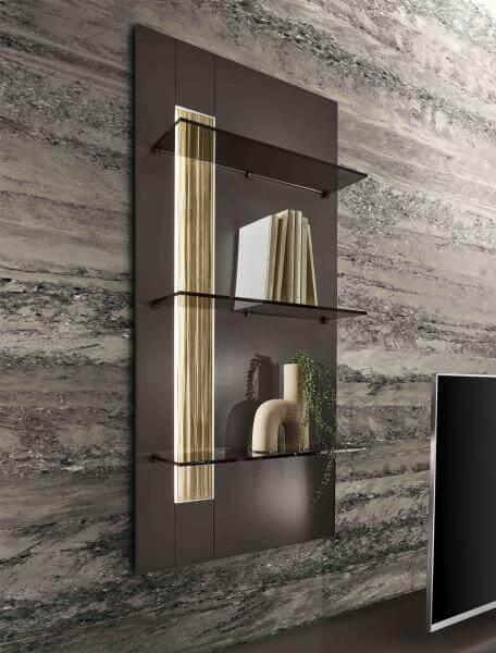 Loddenkemper - Wohnwand Linee Living LS24 Galano Lack Terrabraun Braun Grau Absetzung Eiche Wellenoptik Mit Beleuchtung - 12