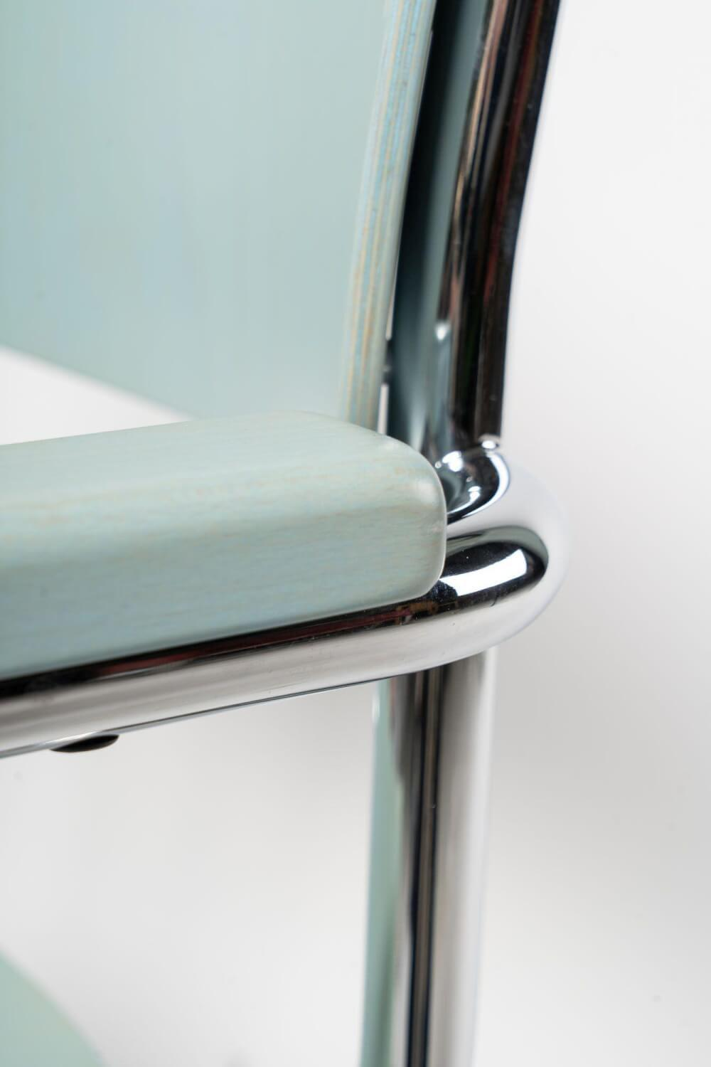 Thonet - Freischwingerstuhl S 43 F Mit Armlehnen Buche Gebeizt Himmelblau TP250 NCS-S-1030-B Gestell Verchromt - 11