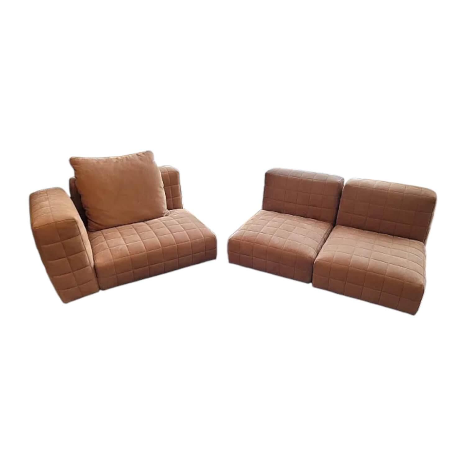 Minotti - Garnitur Twiggy Leder Nabuk 12 Curry Braun Orange Gestell Metall Black Coffee Braun Lackiert - 1