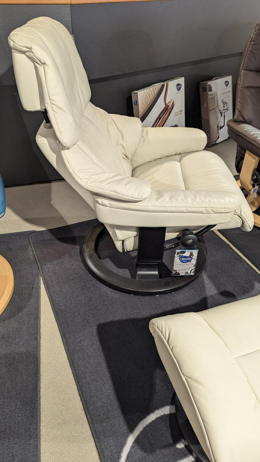 Stressless - Sessel Reno M Leder Paloma Light Grey Grau Gestell Classic Wenge Schwarz Mit Hocker - 5