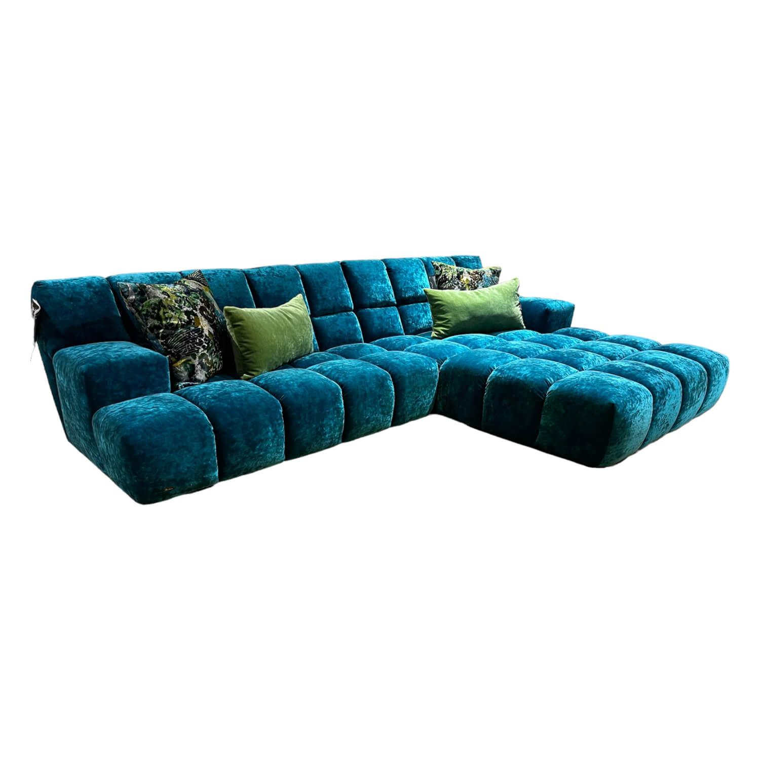 Bretz - Ecksofa Ocean 7 Stoff 65 9622 Hochfloor Velours Curacao Türkis mit Kuschelkissen-Set - 1