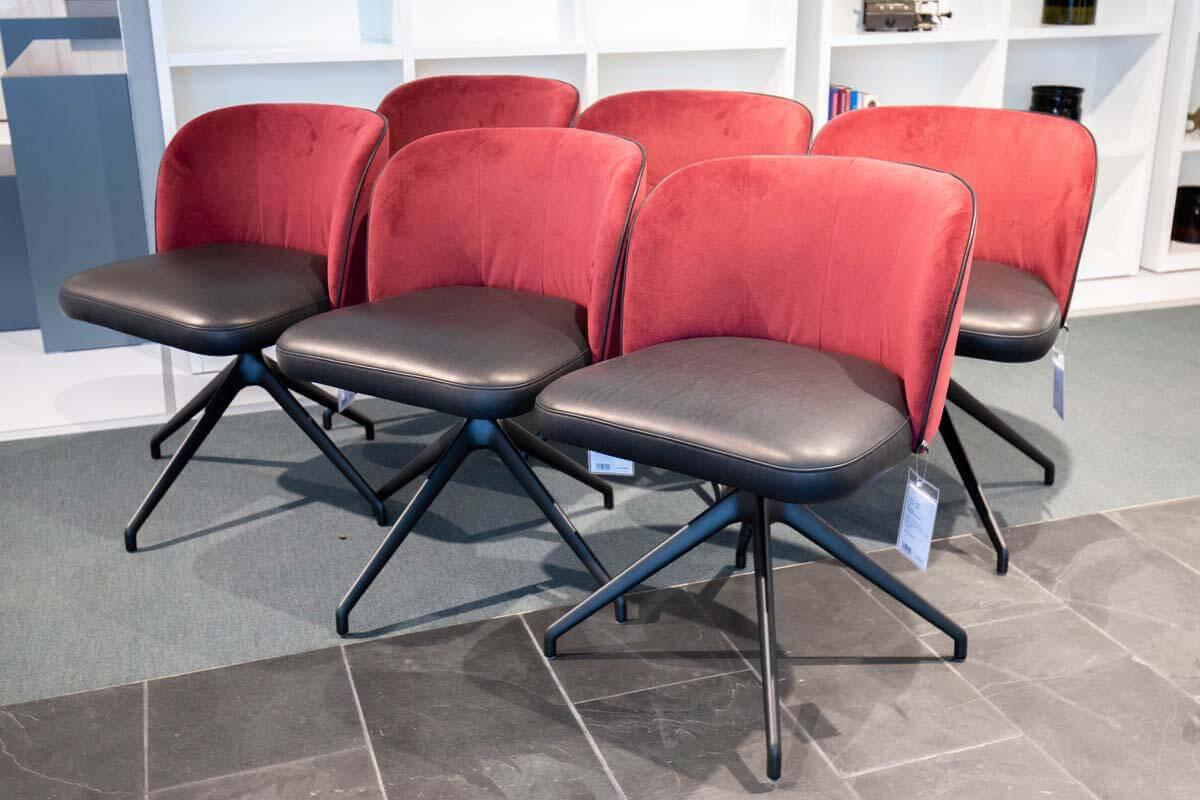 KFF - 6-er Stuhlgruppe Gaia Line Leder Loft Vulcano 270 Rücken Stoff Seven Winered 39 Weinrot Gestell Schwarz - 1