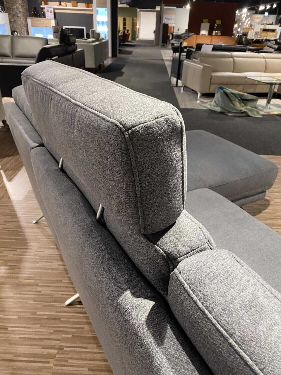 Steinpol - Ecksofa Angelo Stoff Olympia Clean Grau mit Kopfstütze - 14