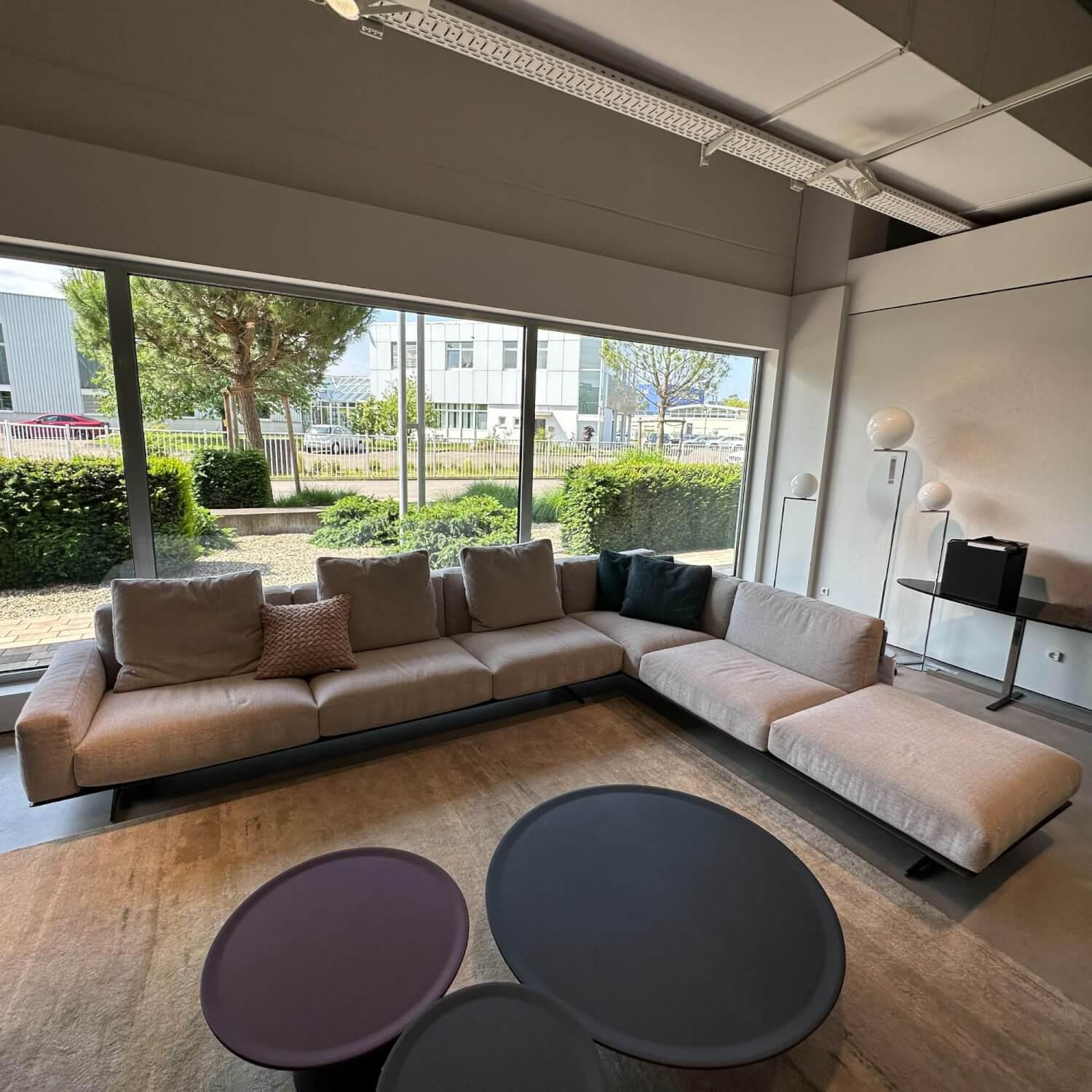 Flexform - Ecksofa Soft Dream Stoff Ellisse 1170 Grau Platform Leder 5003 Grau Füße Metall Brüniert - 10
