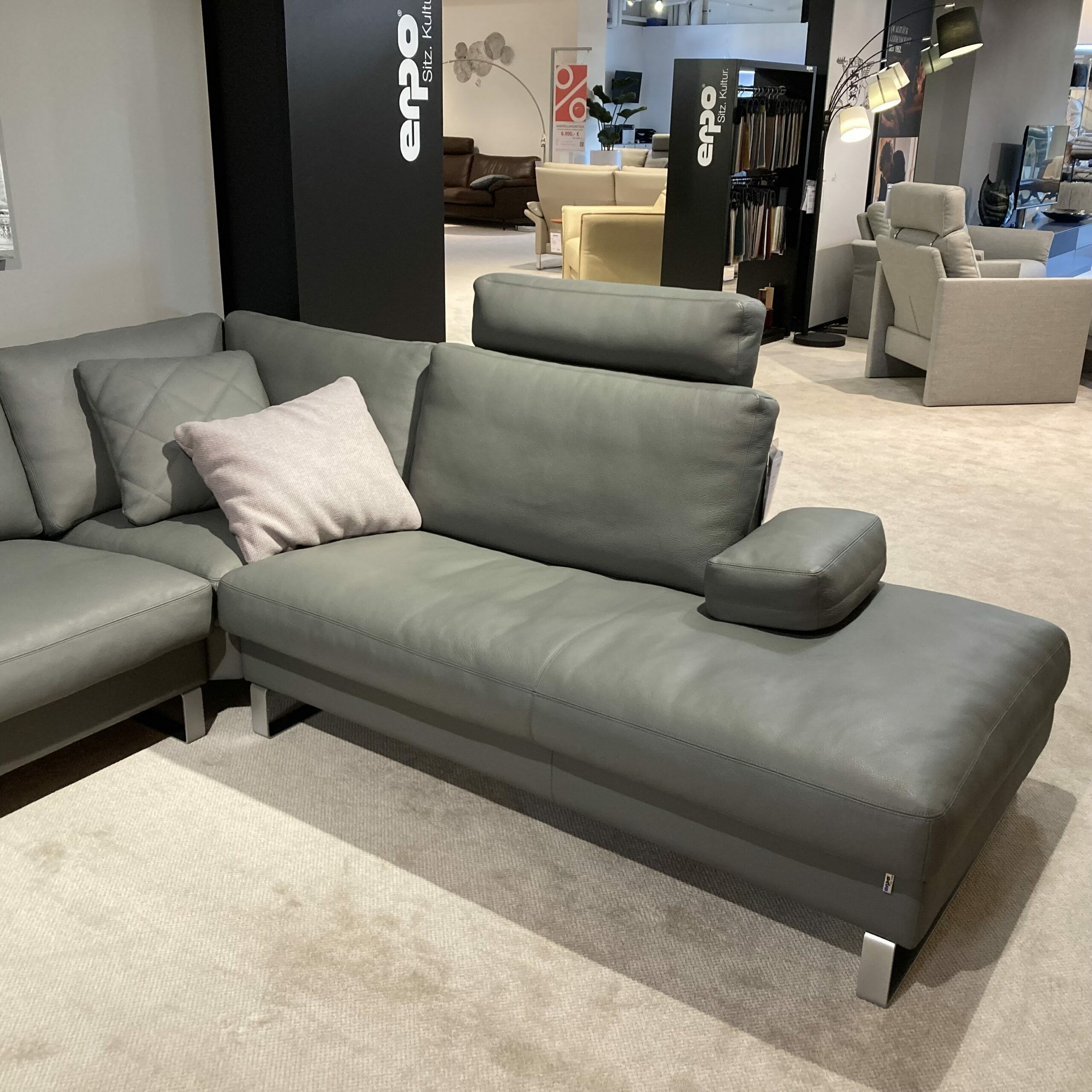 Erpo - Ecksofa Classics 500 Leder 43 Grau 570 mit Kopfstütze - 6