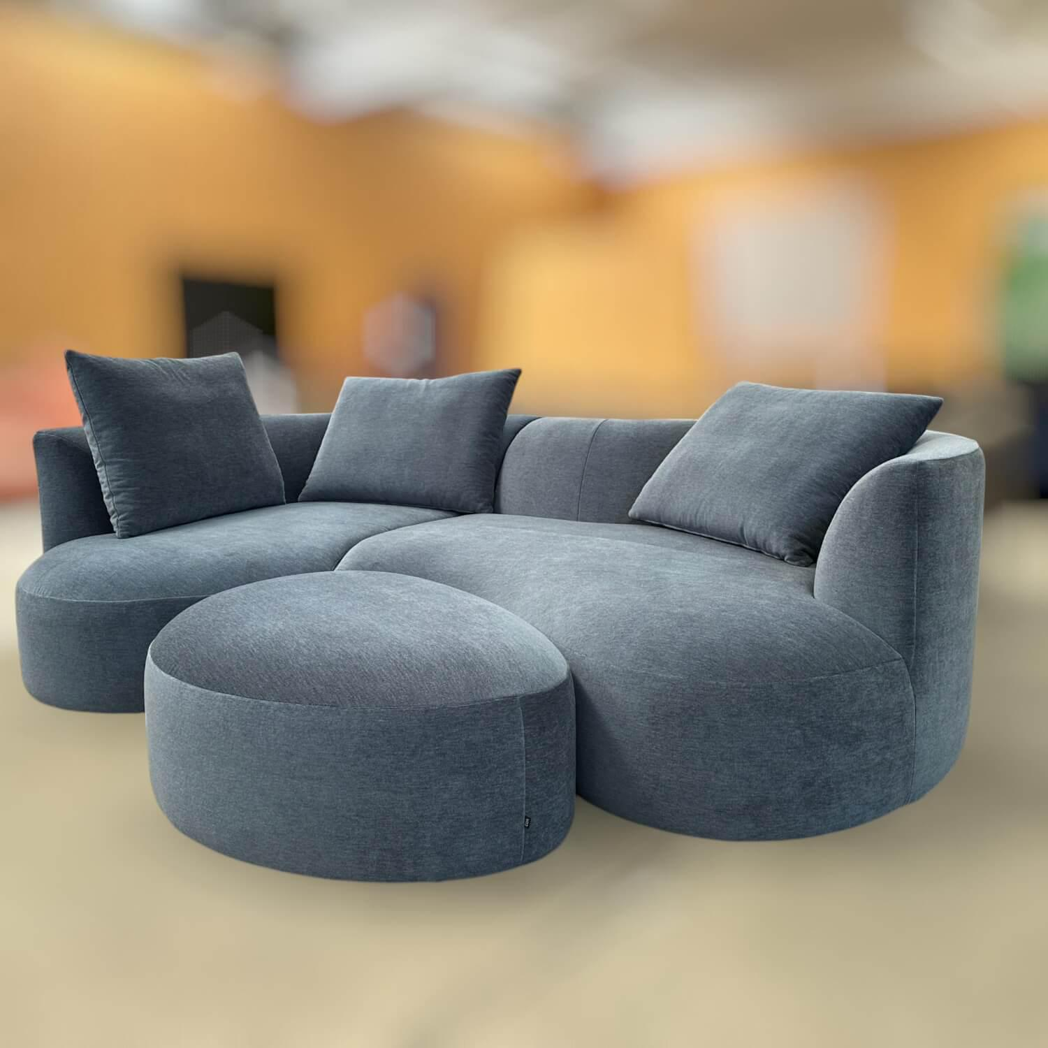 COR - Sofa Siwa Klein Stoff JAB Noblesse Blau mit 3 Rückenkissen und Hocker - 6