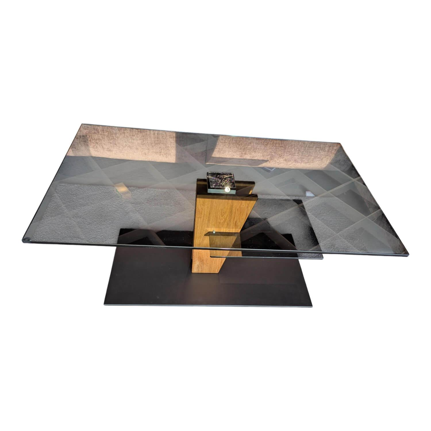 Vierhaus - Couchtisch 5626-GPA-WEIX Platte Persolglas Grau Säule Wildeiche Geölt - 1