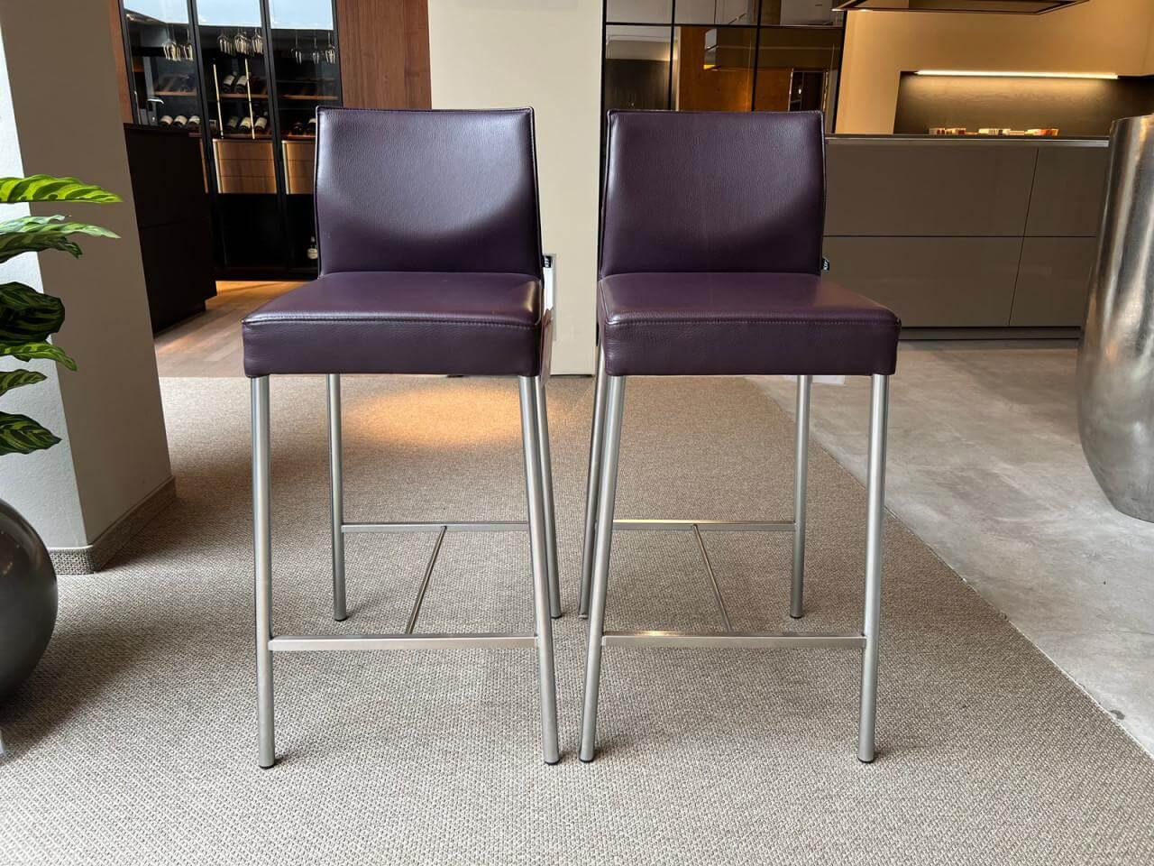 KFF - 2er Set Barhocker Glooh Leder Belo Purple Violett Gestell Chrom Matt Mit Kunststoffgleitern - 6