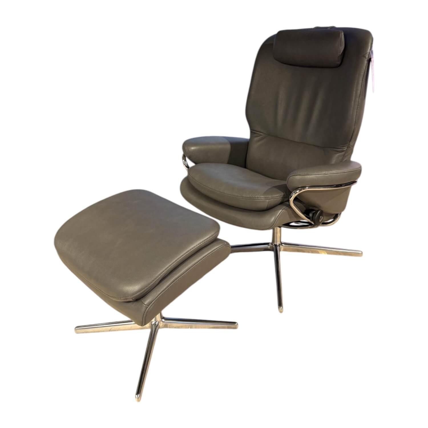 Stressless - Relaxsessel Rome Mit Hohem Rücken Leder Cori Grey GrauGestell Cross Aluminium Chrom Inklusive Hocker - 1