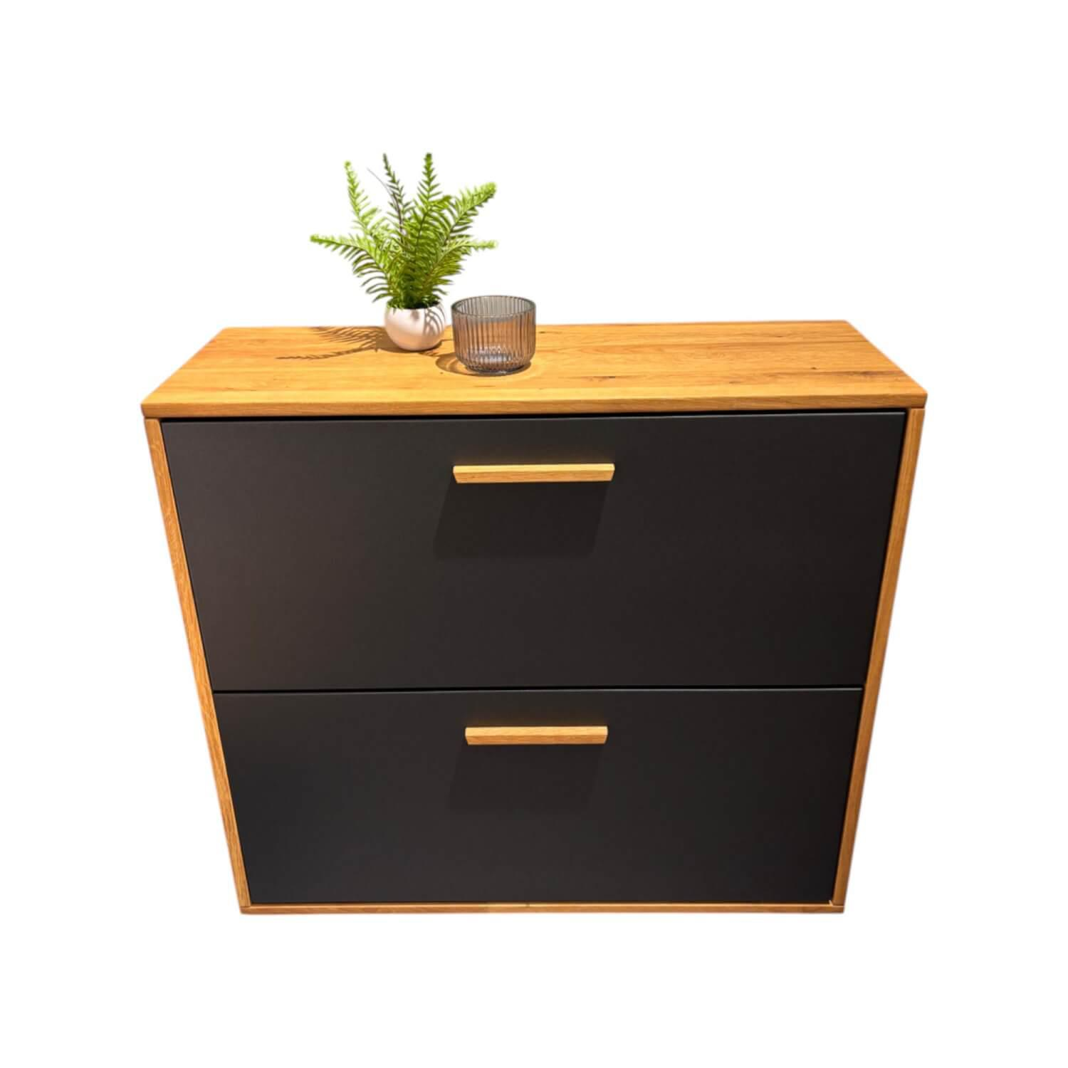 Natura - Schuhschrank Wiliston Front MDF Gun Metal Schwarz Korpus Wildeiche Geölt - 1