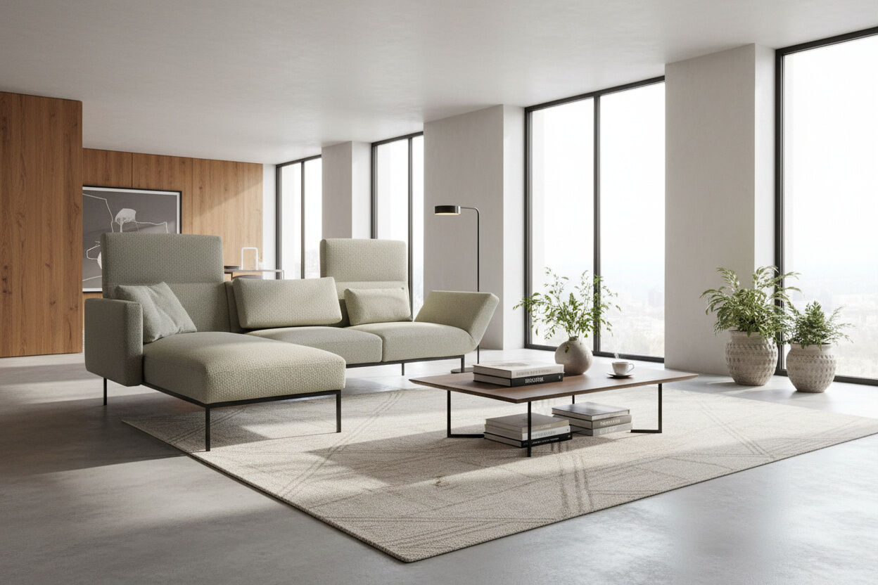 Brühl - Ecksofa Roro Medium Spring Stoff 5275-31 Hellgrün Gestell Verchromt Glänzend - 7