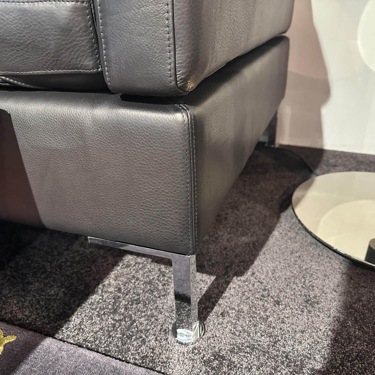 Brühl - Sofa Alba System 0 Leder Pearl 5707 10 Schwarz Winkelfüße Metall Verchromt Inklusive Fußstütze - 6