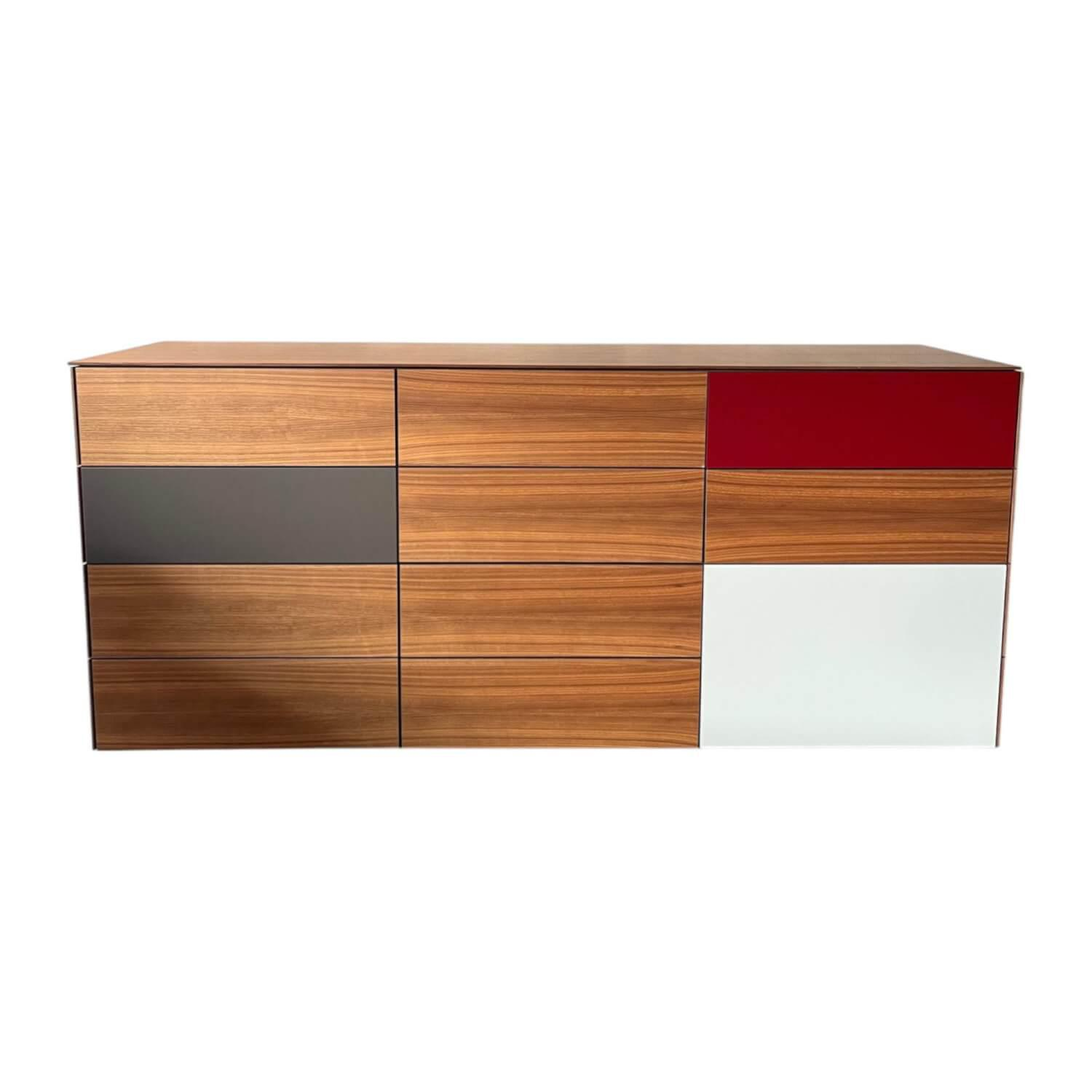Kettnaker - Sideboard Soma Nussbaum Front Lack Taupe Matt Grau Rot Weiß Mit Schubladen Und Tür Mit Regalboden - 1