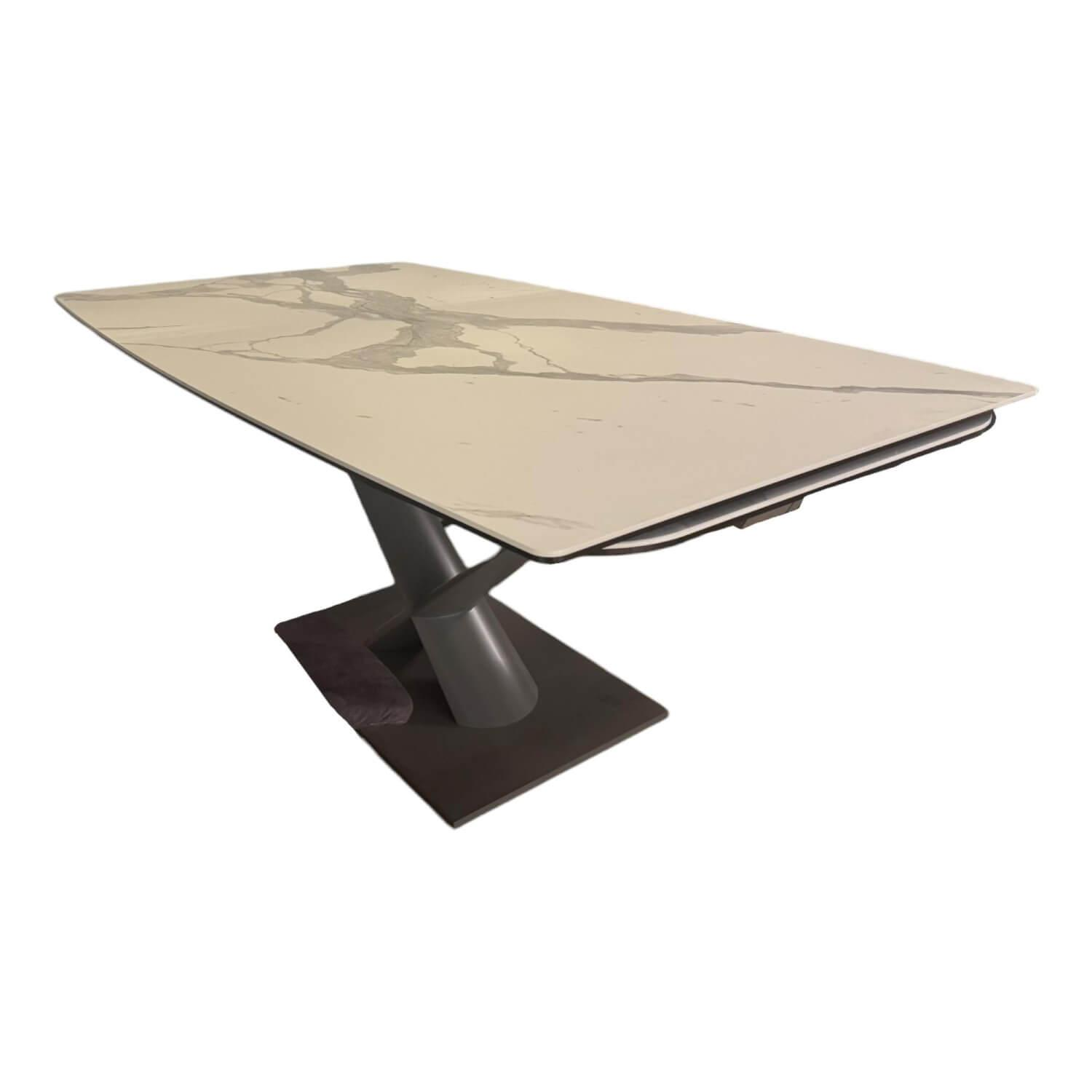 Contur - Esstisch Savona Tischplatte Keramik Marble Statuario Matt Weiß Grau Gestell Metall Quarzo 7039 Grau Pulverbeschichtet Ausziehbar - 1