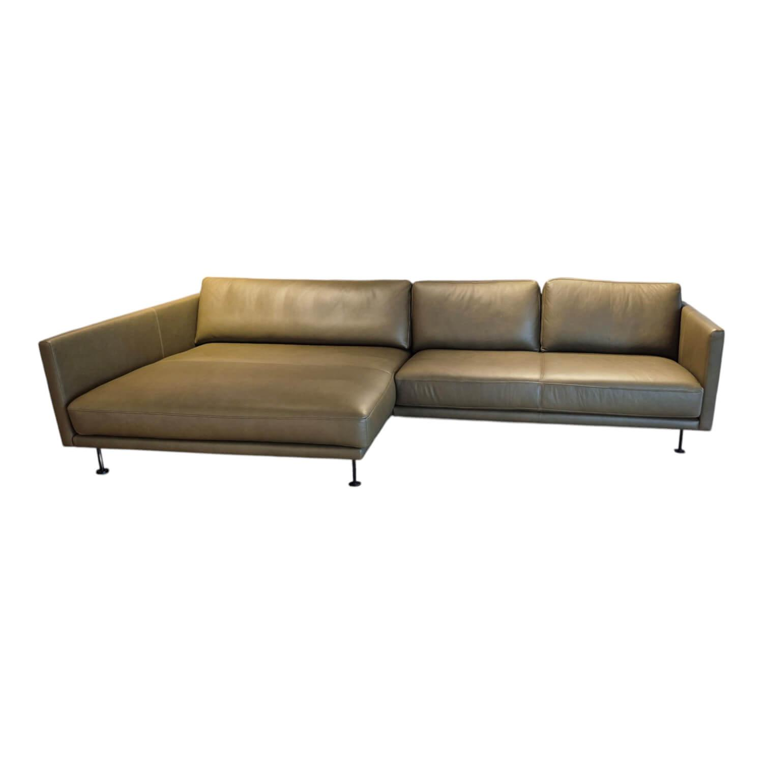 Violetta - Ecksofa Terni Leder 60 Olive Grün Füße Schwarz Pulverbeschichtet - 1