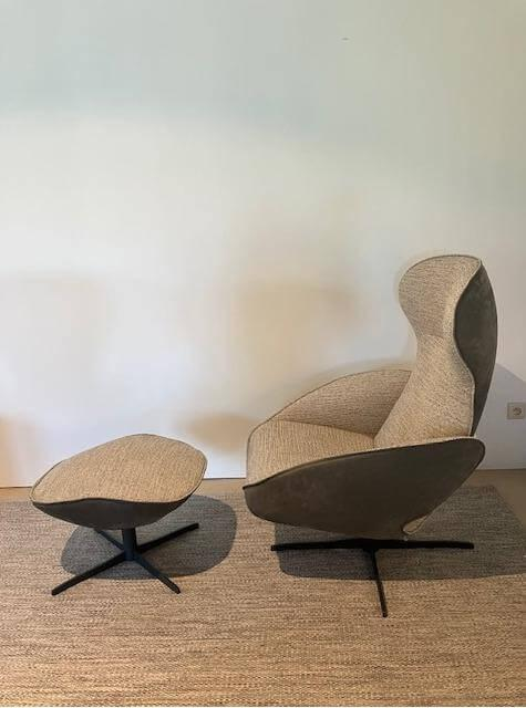 Jori - Sessel Daydreamer Lounge Innen Stoff Savanna c Außen Nubukleder Anthrazit Gestell Metall Dunkelgrau Inkl. Hocker - 4