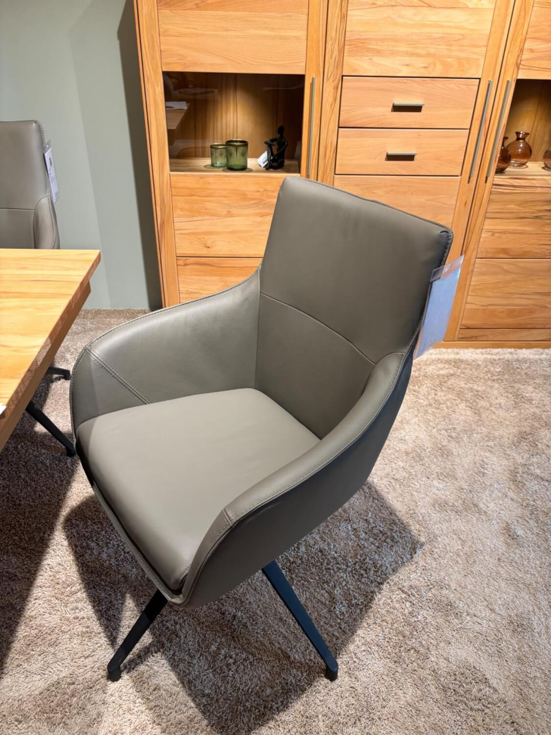 Carega Design - Set of 6 armchairs George leather Toledo Smog gray swivel frame black matt powder-coated - 3