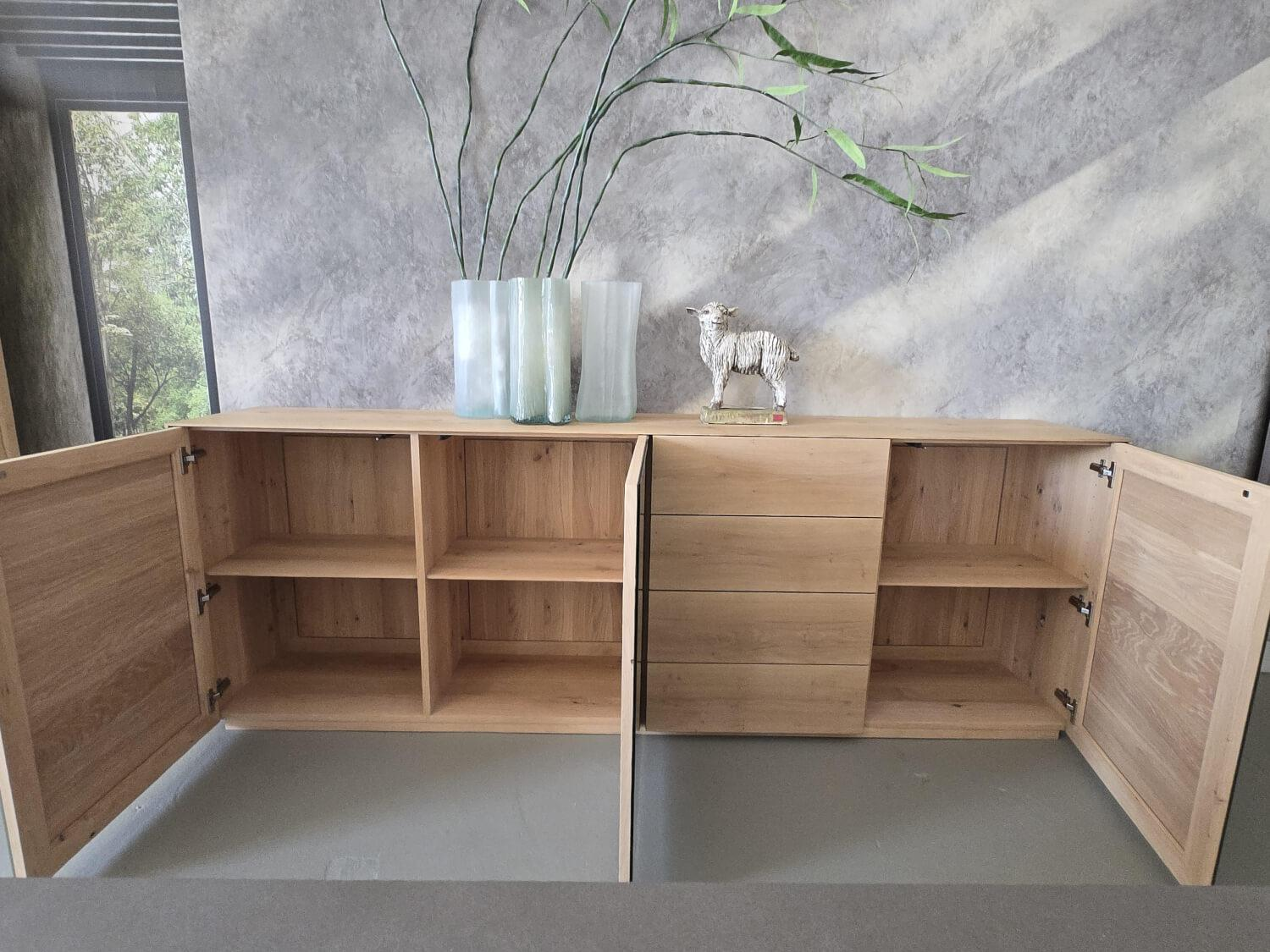 Scholtissek - Anrichte Sideboard Farn Korpus Knorrige Eiche Puro Geölt Front Glas 6003 Olivgrün Grün Glänzend - 4