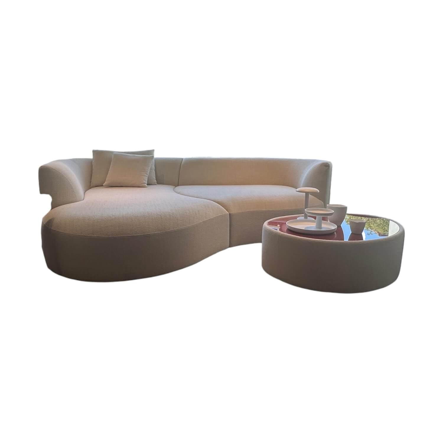 COR - Sofa Siwa Stoff 8190 Wollweiß Weiß Mit Rückenkissen Und Couchtisch Siwa Glas Braunrot Und Stoff 8190 Wollweiß Weiß - 1
