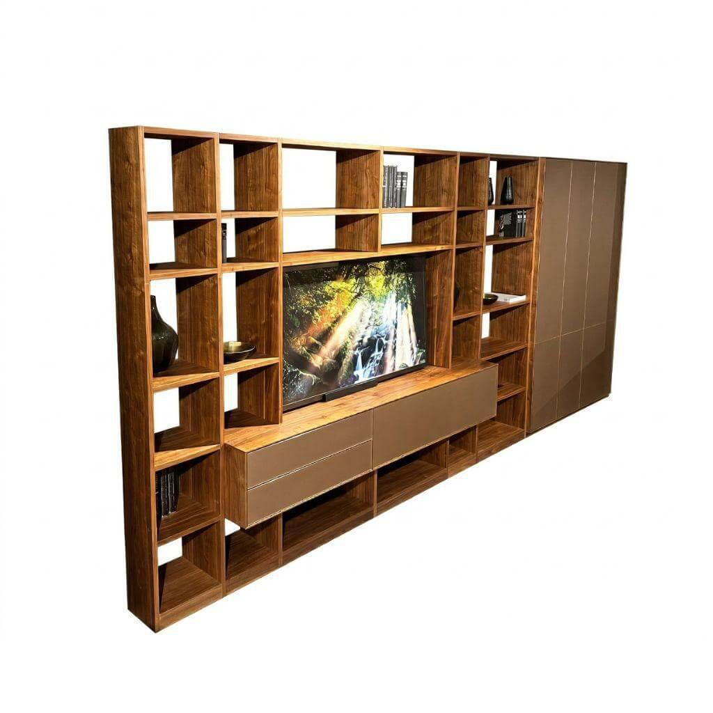 Anrei - Wohnwand Puro Holz Ast Nussbaum Natur Geölt Fronten Glas Matt Bronze - 1