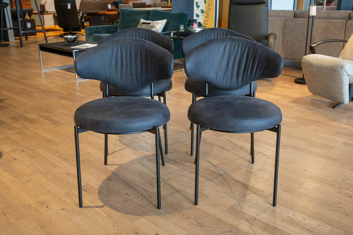 KFF - 4er-Set Stuhlgruppe Icon Leder Vintage 1901 Schwarz Gestell Schwarz - 4