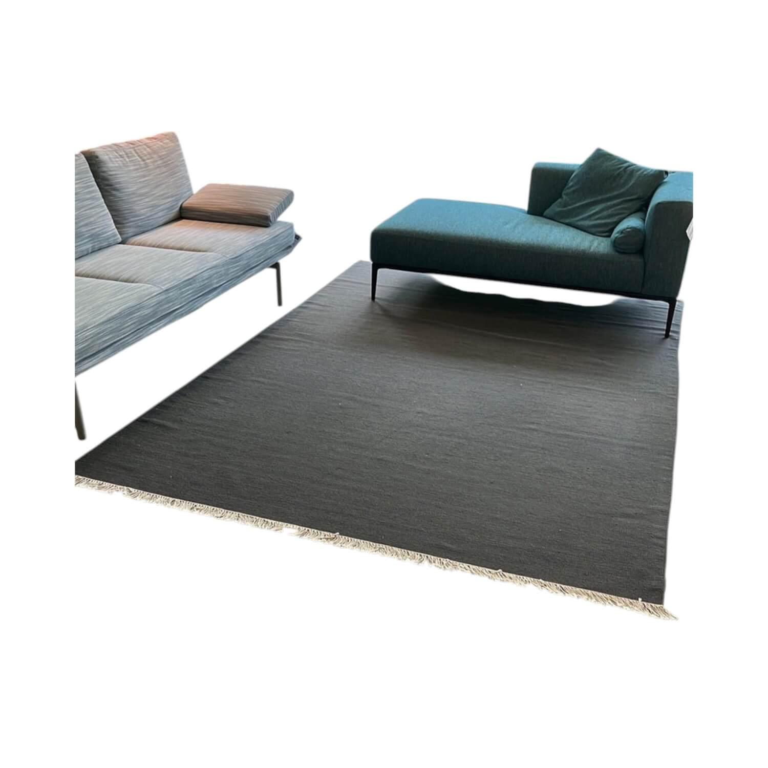 Kvadrat - Teppich Vintage Kelim Plain Schurwolle Mit Fransen Grau 200x300 - 1