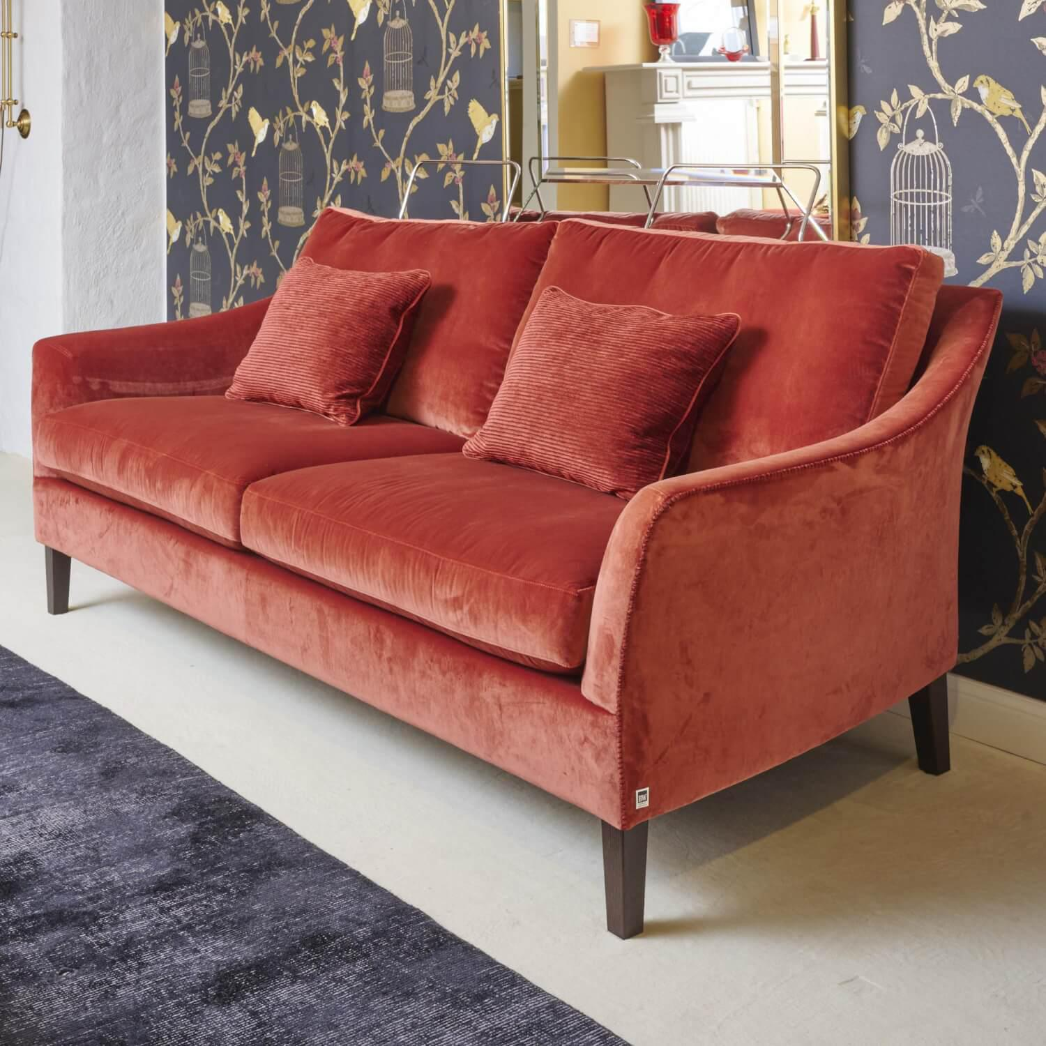 Bielefelder Werkstätten - Sofa Saloni 135 3001 Stoff City Velvet CA 7832 063 Mit Keder Füßen Schwarz Inklusive Kopfstütze Und Kissen - 4