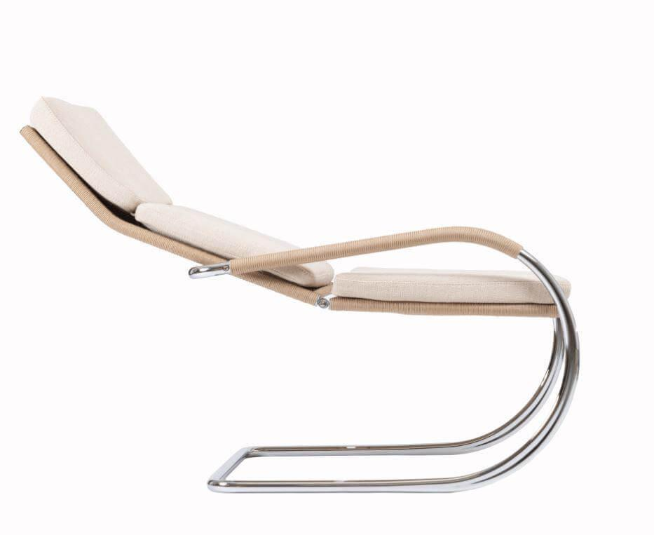 Tecta - Kragsessel D35-1 Geflecht Beige Stahlrohr Verchromt mit Hocker mit Auflage C35 - 5