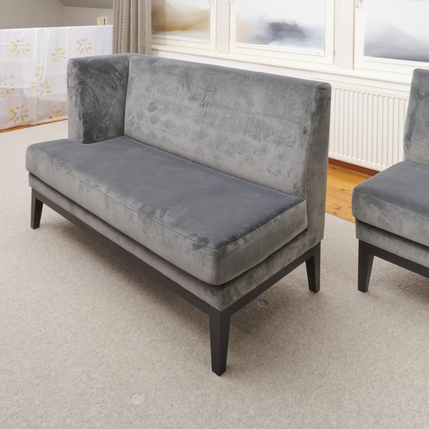 Bielefelder Werkstätten - 2er-Set Bank Polo Dining Stoff City Velvet Reloaded Grau Gestell Esche Schwarz Gebeizt Mit Vorstellkissen - 13