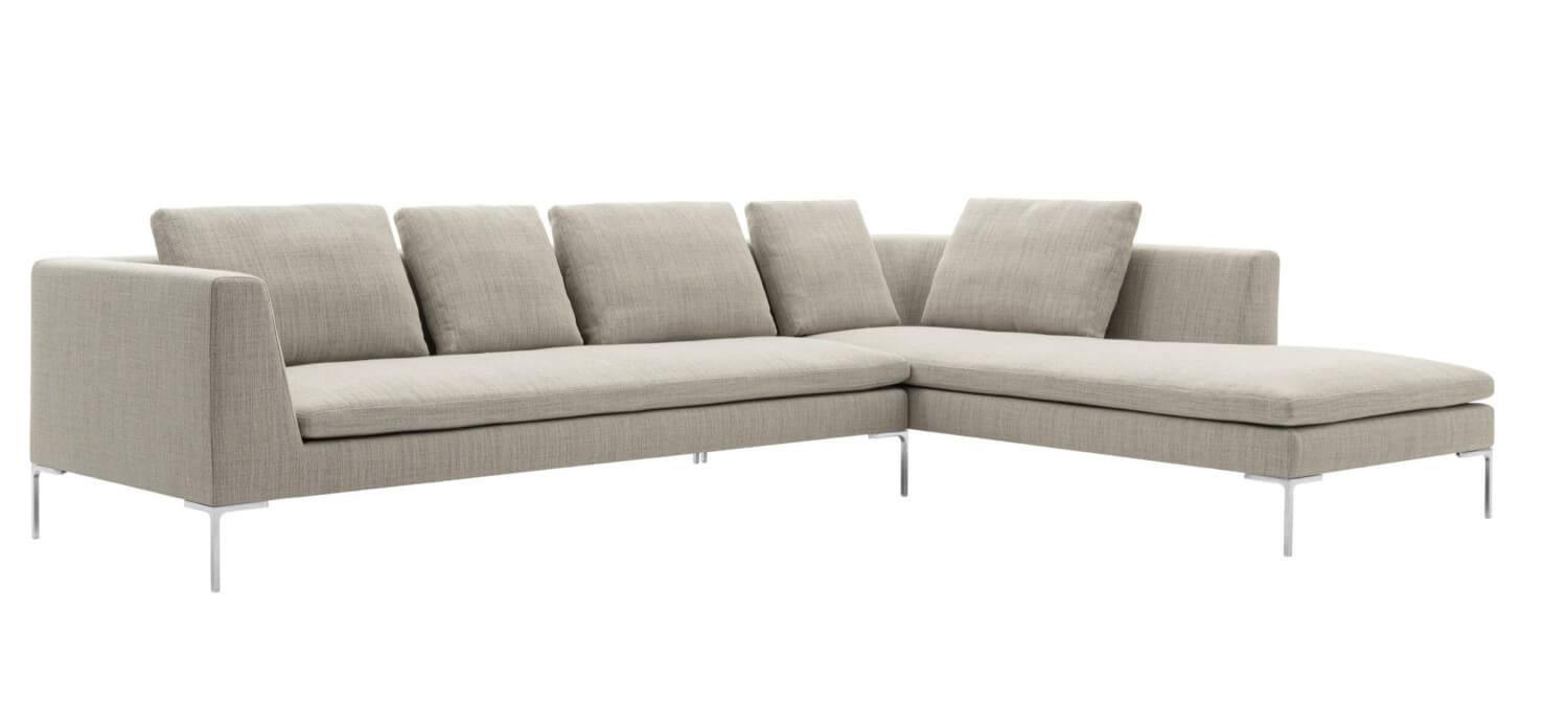 B&B Italia - Eckiges Sofa Charles Stoff Rattier Seil Beige Innenrahmen Stahlrohre Füße Aluminiumguss Inklusive Kissen - 2