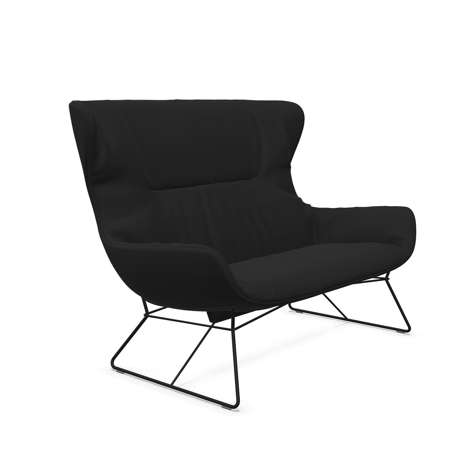Freifrau - Sofa Leya Wingback Leder Opium 154 Carbon Grau Drahtgestell Metall Tiefschwarz - 2