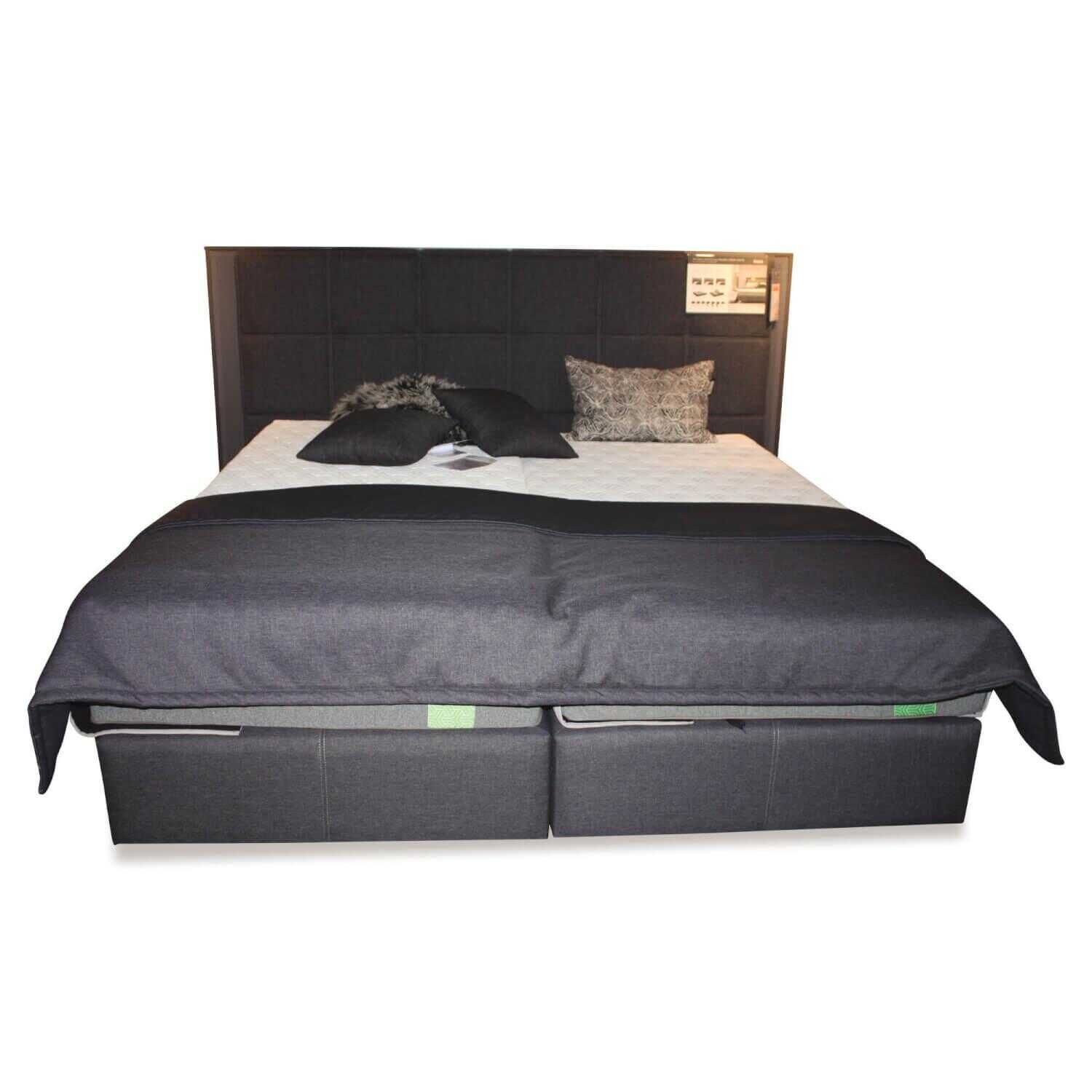 Tempur - Boxspringbett Hybrid Elite Stoff Grau Charcoal mit 2 Matratzen, Plaid, Kissen - 1