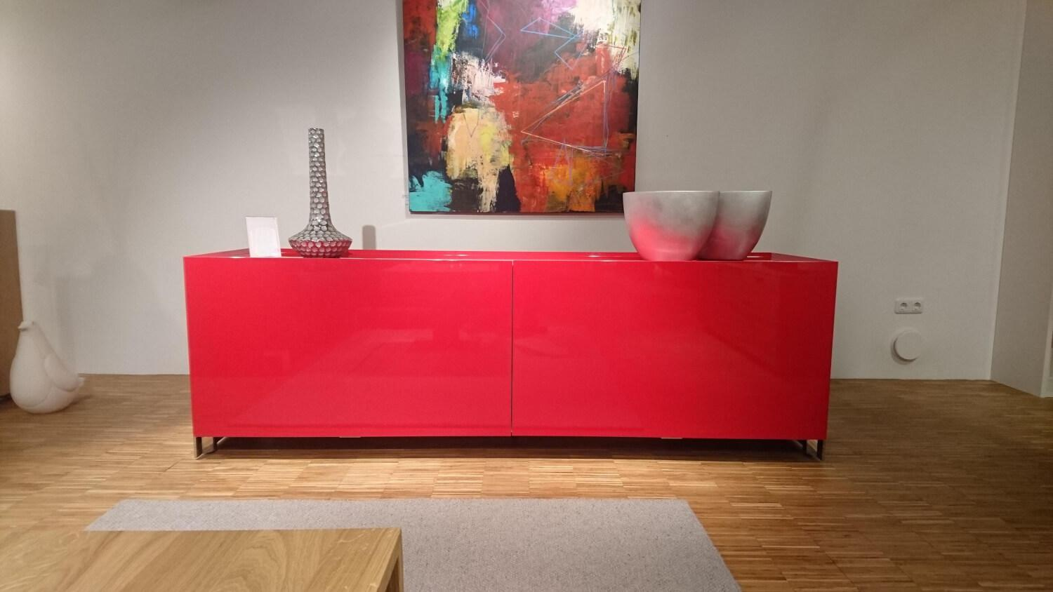 Contur - Anrichte Raumteiler 5800 Hochglanzlack Scarlatto Rot Inklusive Glasfachböden - 3