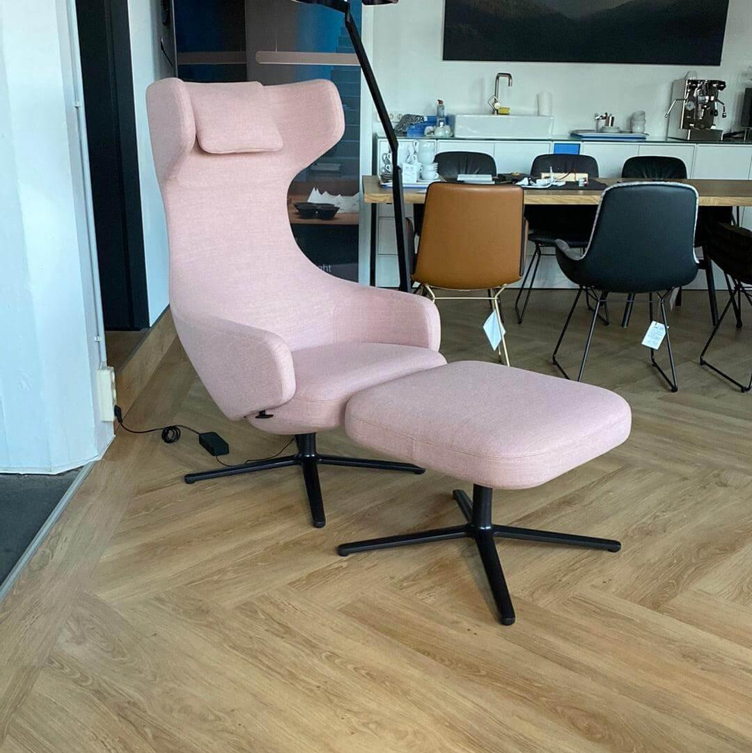 Vitra - Sessel Grand Repos Stoff Dumet Zart Rosé Rosa 4 Sternfuß Aluminium Basic Dark Pulverbeschichtet Schwarz Mit Hocker - 5