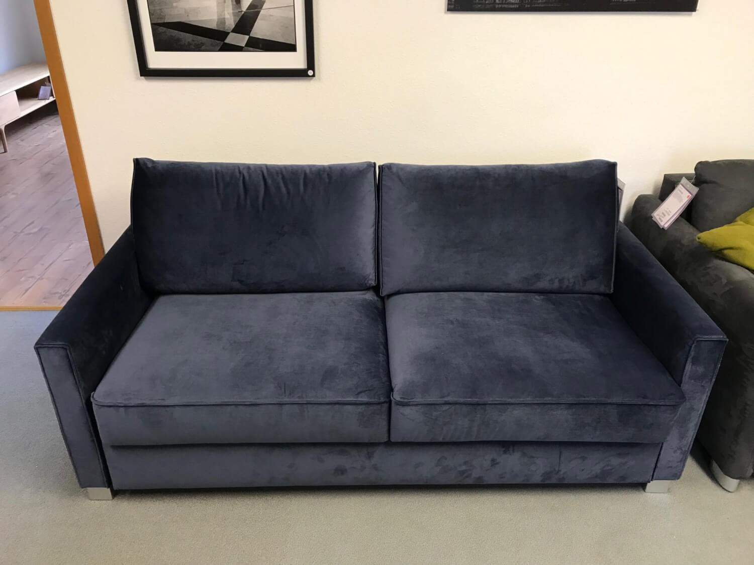 Bali - Schlafsofa Bianca Stoff Velour 8-8913 Dunkelblau Fuß Buche Silberfarbig - 4