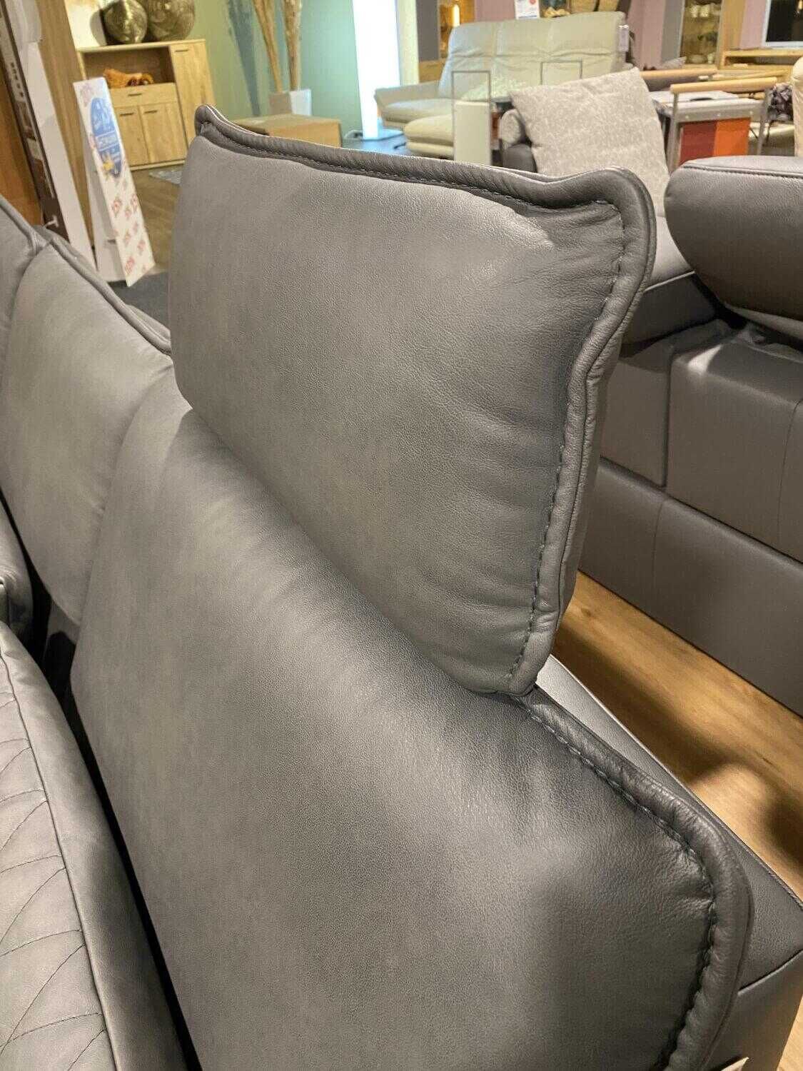 Musterring - Ecksofa MR 270 Leder 60 Cloudy Schiefer Grau mit Kopfstütze und 5 Kissen - 13