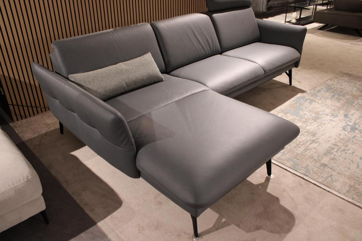 himolla - Ecksofa 1928 Leder 24 Longlife Aqua Grau mit Kopfstütze und 1 Nierenkissen - 5