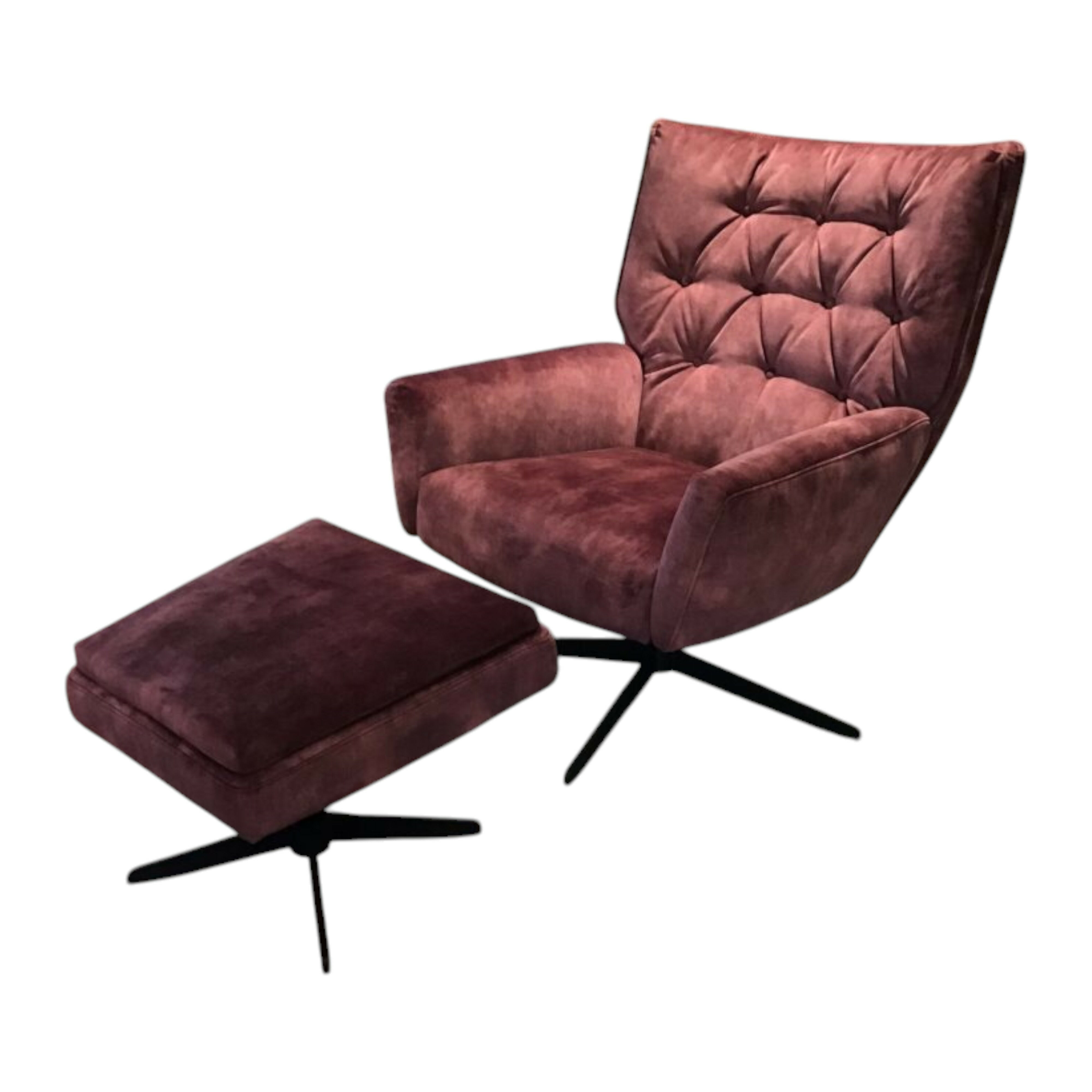 Comfort Republic - Sessel Maximilian Stoff Ispra Winered Rot Kreuzfuß Metall Schwarz Mit Hocker - 1