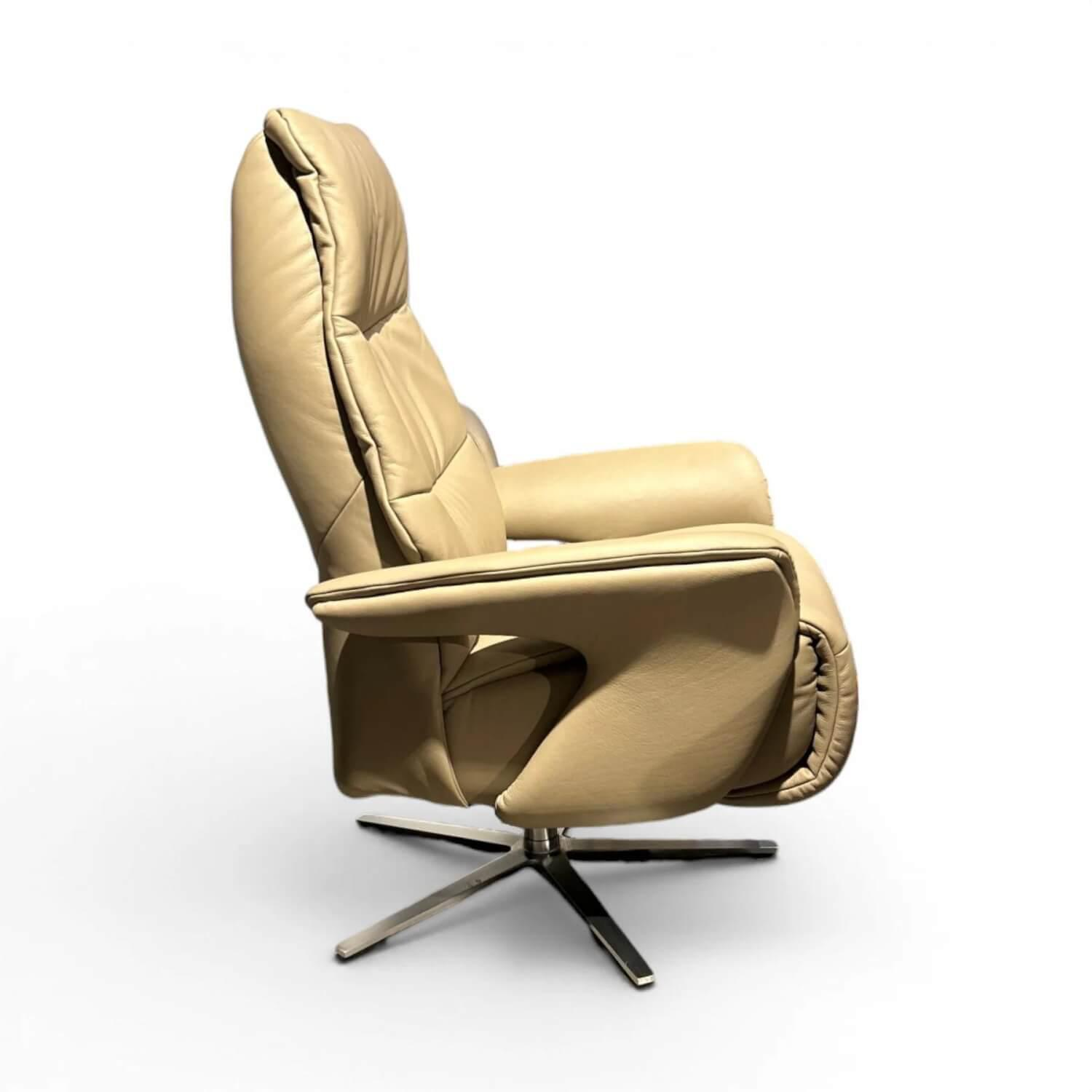 himolla - Sessel 7052 Easy-Swing Leder Longlife Soft Stein Creme Braun Sternfuß Edelstahloptik Manuelle Verstellung - 3