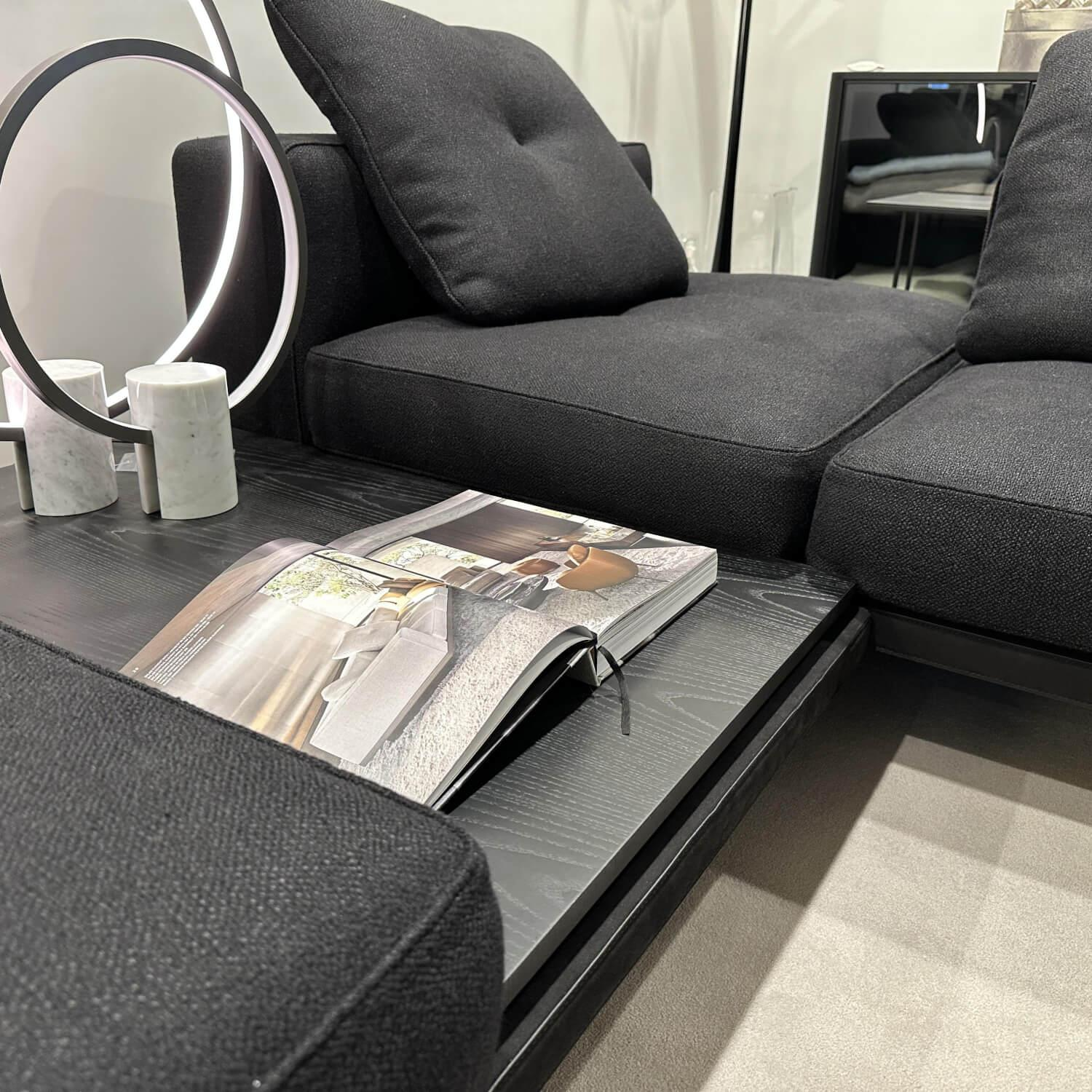 Minotti - Ecksofa Dylan Stoff Ginza 09 Nero Schwarz Basis Leder Nabuk 33 nero Schwarz Kufen Aluminium Zinnfarben Lackiert - 3