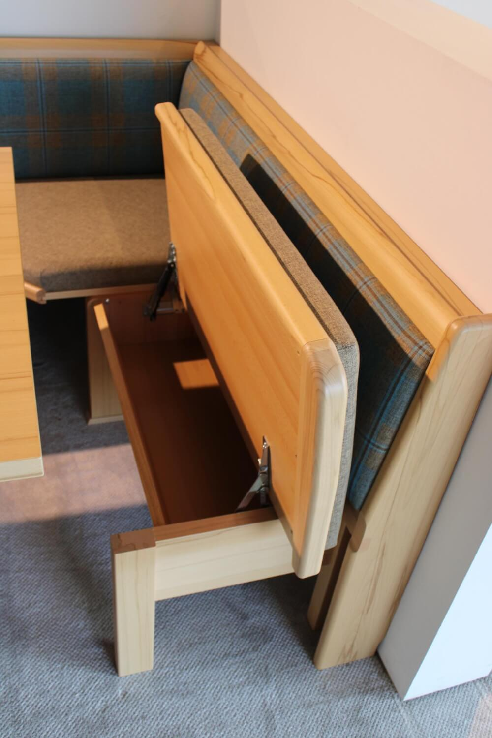 Schösswender - Eckbankgruppe Stoff Happ Uni Beige Karo Türkis Kernbuche Natur Tisch 2 Stühle Eckbank - 3