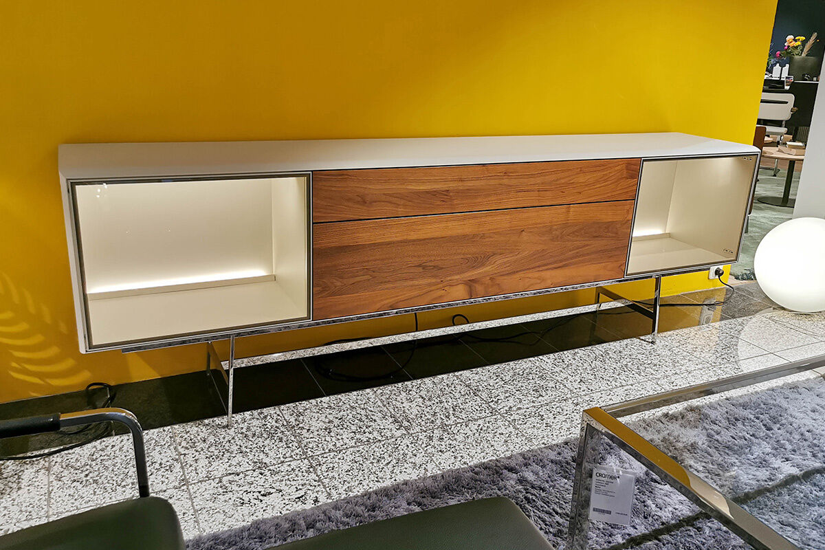 YOMEI - Sideboard S100 Pantex Kiesel Matt Front Glas Massiv Nussbaum - 6