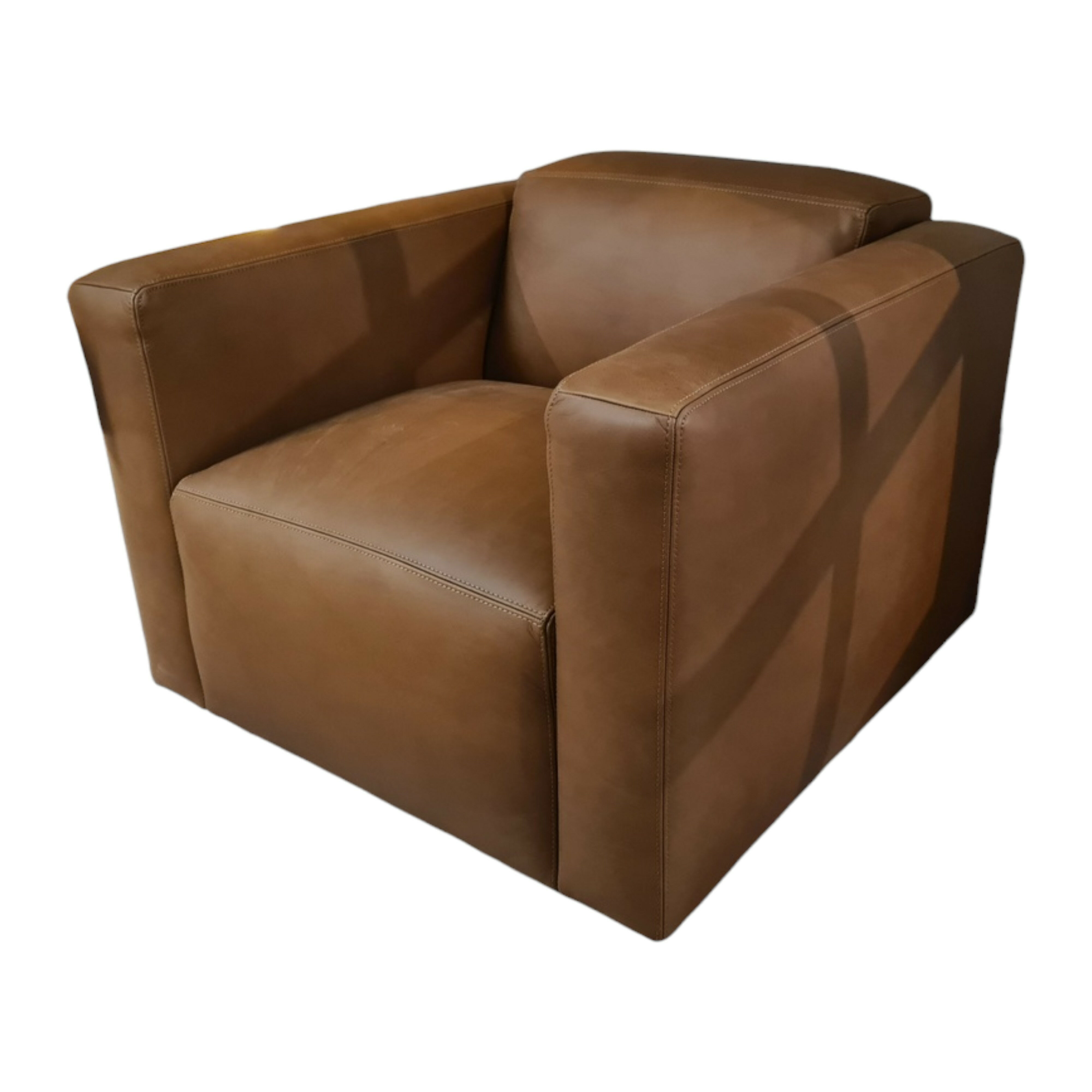 Natura - Sessel Anaheim Leder Rancho Cognac Braun Rücken Echt Drehteller Schwarz - 1