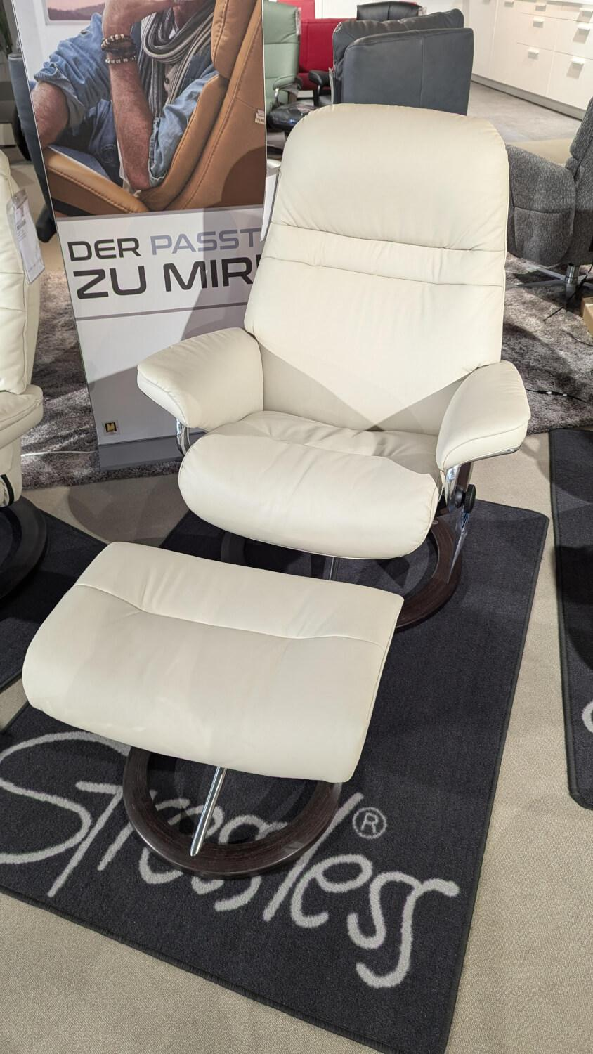 Stressless - Sessel Sunrise M Leder Paloma Light Grey Grau Gestell Signature 40 Alu Poliert Holz Wenge Schwarz Mit Hocker - 5