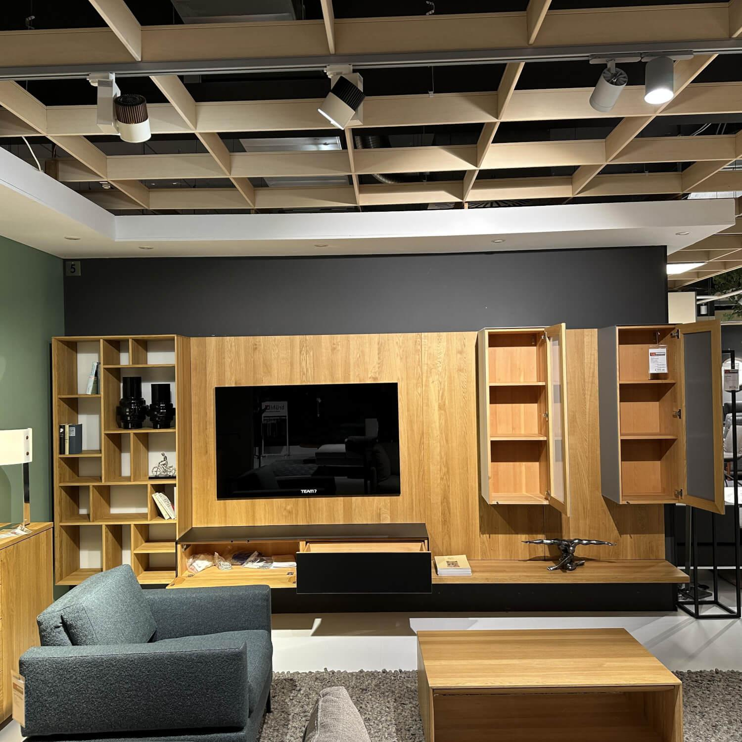 Team 7 - Wohnwand Cubus Holz Eiche Naturöl Glas Farbglas Weiß Matt - 4