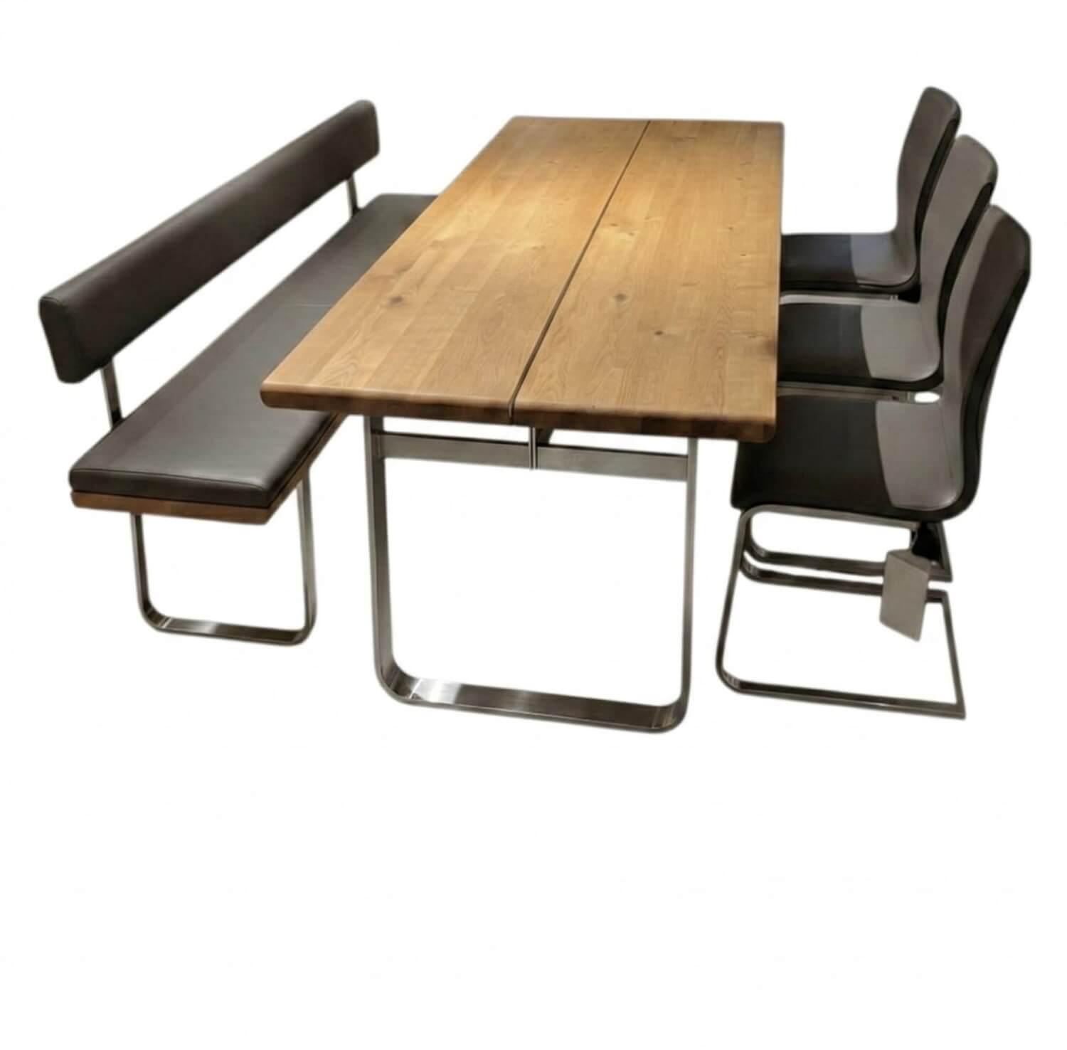 Team 7 - Essgruppe Nox Magnum Leder L1 Mittelgrau Gestell Edelstahl - 1