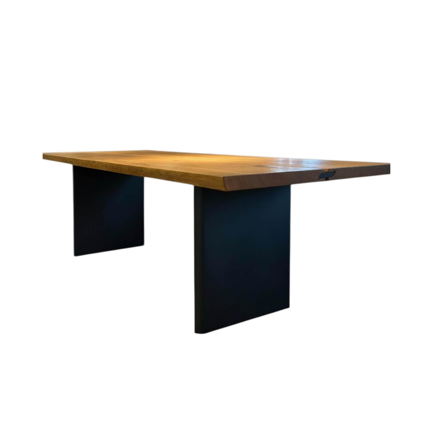 Team 7 - Esstisch Platte Eiche Urig Gebürstet Geölt Gestell Metallwange Schwarz Brüniert Inklusive Topfuntersetzer - 1