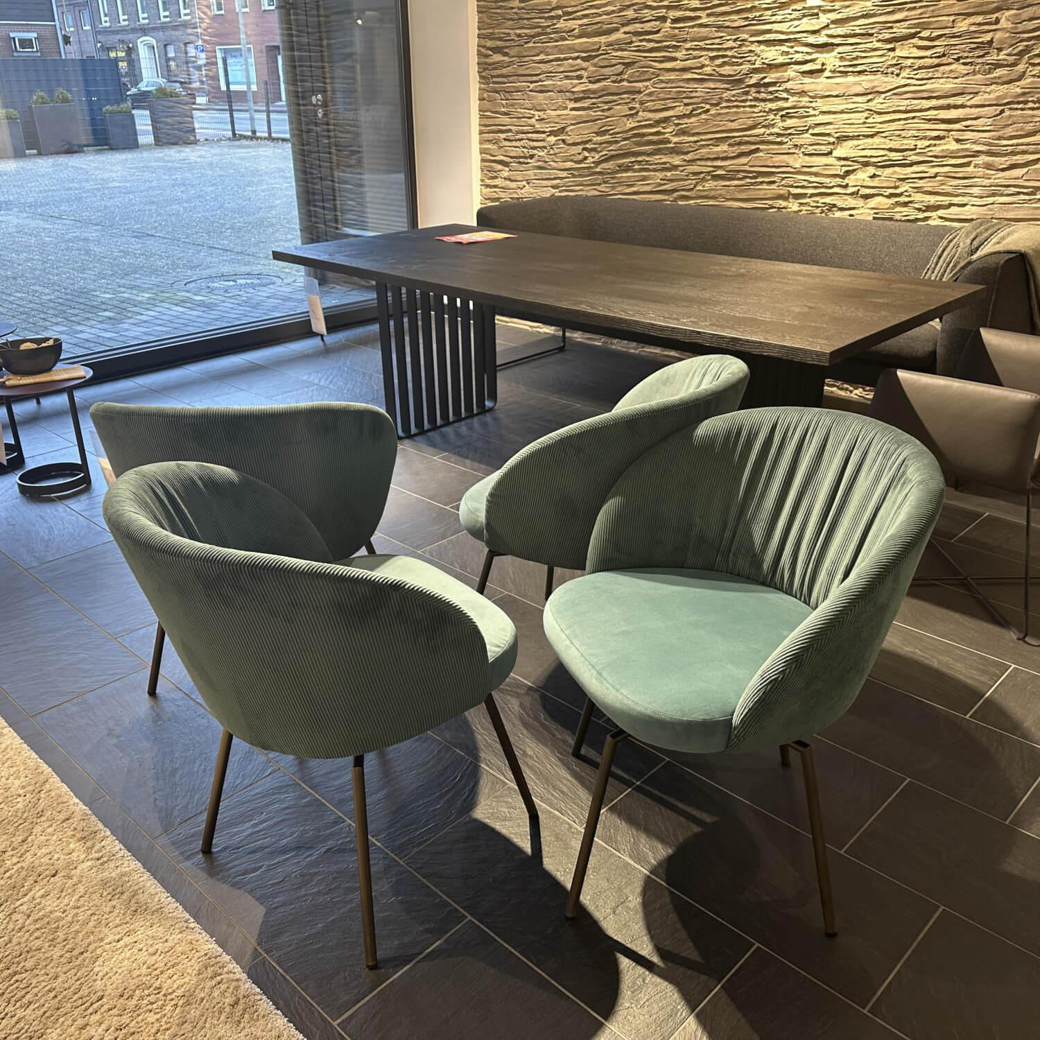 KFF - 4er-Set Armlehnstuhl Giro Sitz Stoff Seven 198 Teal Blau Rücken Stoff Lisboa 31 Blau Grün Gestell Metall Schwarz - 7