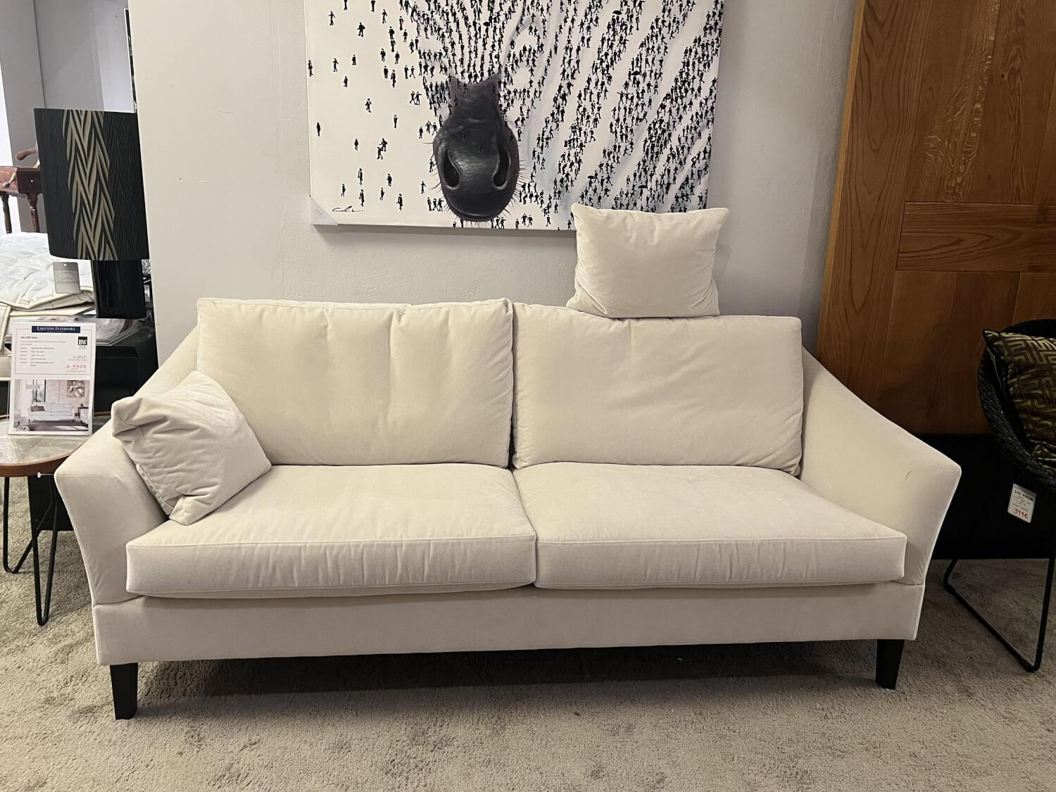 Bielefelder Werkstätten - Sofa Saloni 2/80 Stoff Emilia 171 Creme Füße Holz Gebeizt - 3