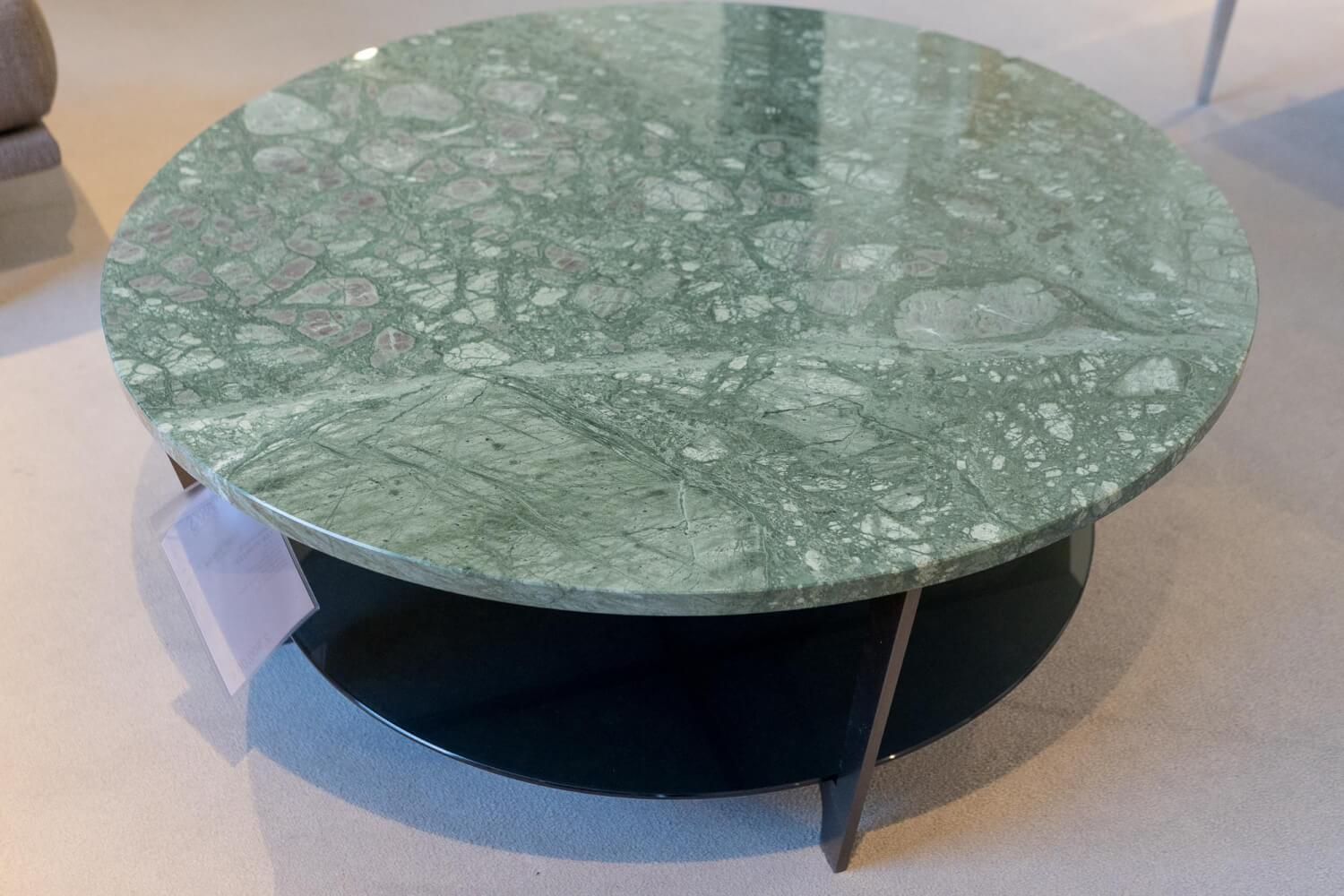 Couchtisch TAB Obere Platte OPP12 Marmor Poliert Guatemala Green Grün Untere Platte Glas Grau Hinterlackiert Gestell Bronze